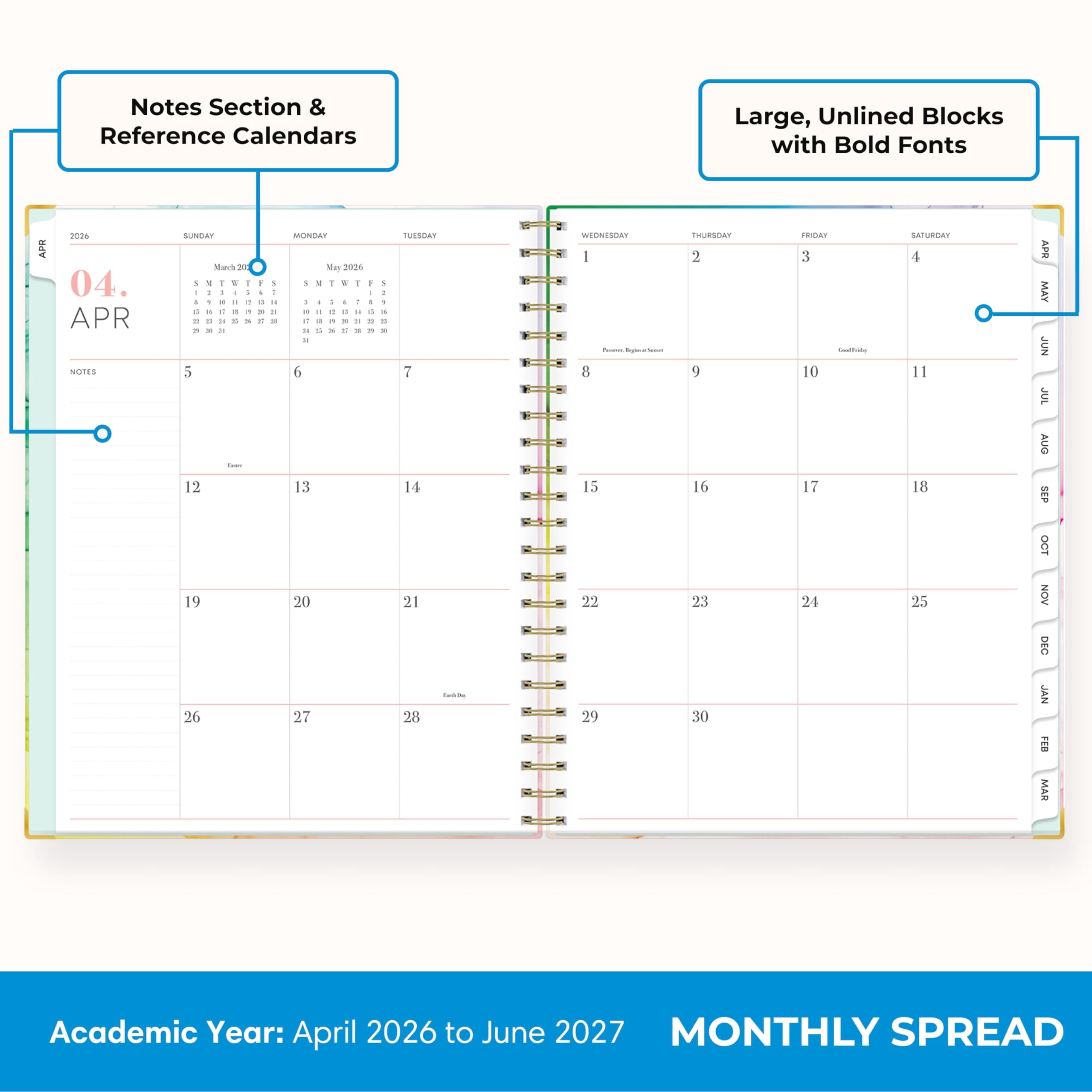 Blue Sky 15 Month 2026-2027 Weekly and Monthly Academic Year Planner Calendar, April 2026 - June 2027, 8.5" x 11", Hard Cover, Storage Pocke - Image 4
