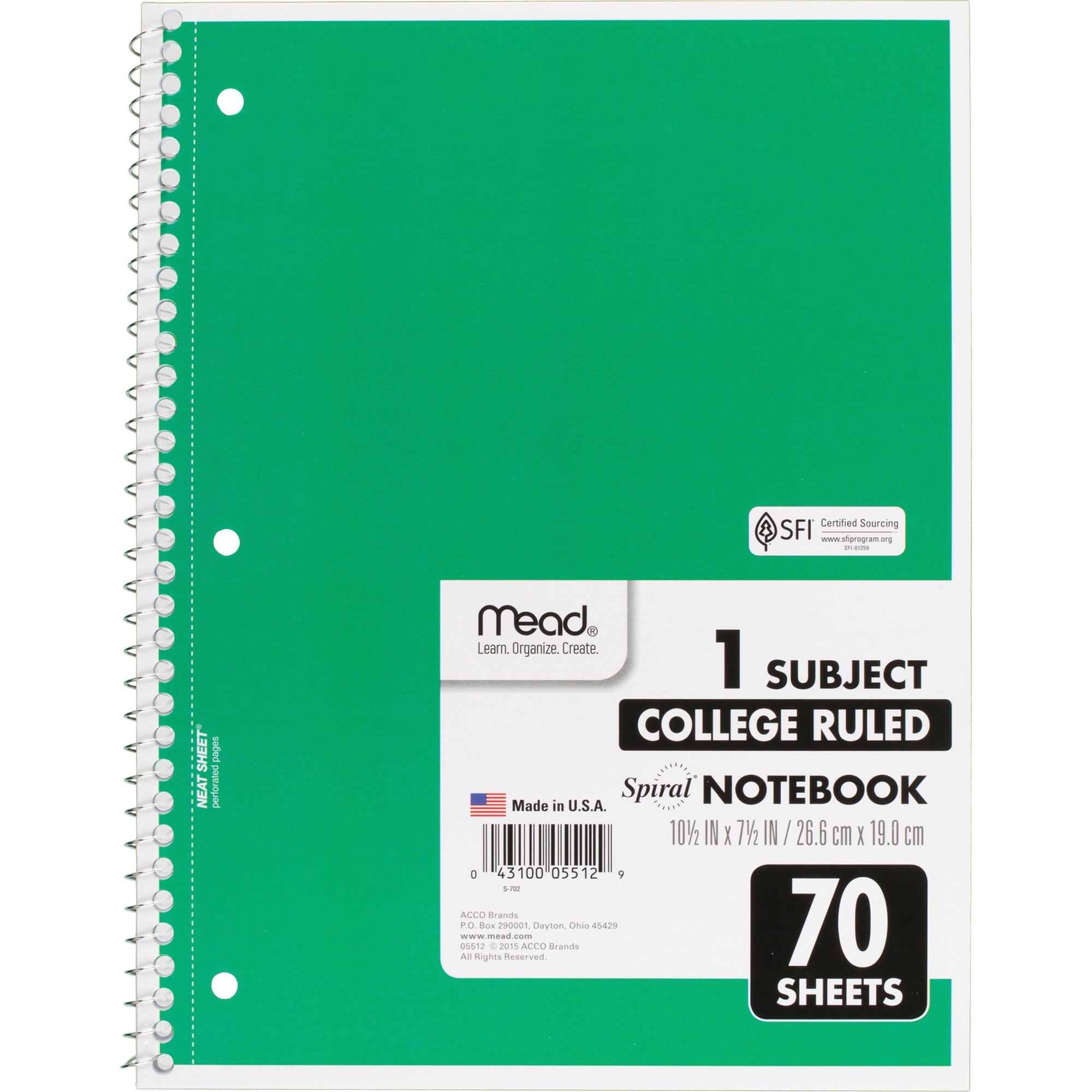 Spiral Notebook, 1 Subject, College Ruled, 70 Sheets, Assorted (05512) - Image 3