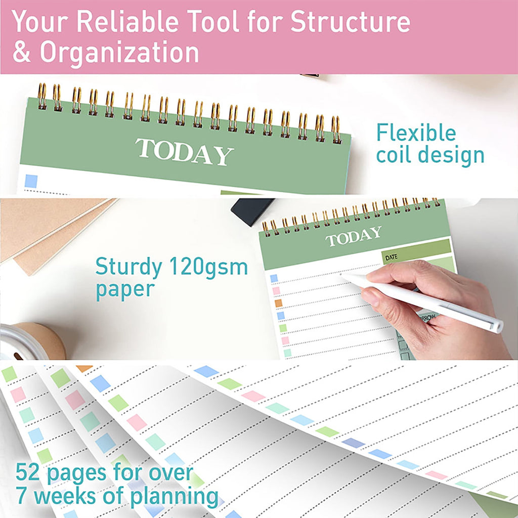 MerryNine 2 Pack A5 Daily Planner Notepad, 104 Pages, 8.66" x 5.51" To Do List Notepad - Image 4