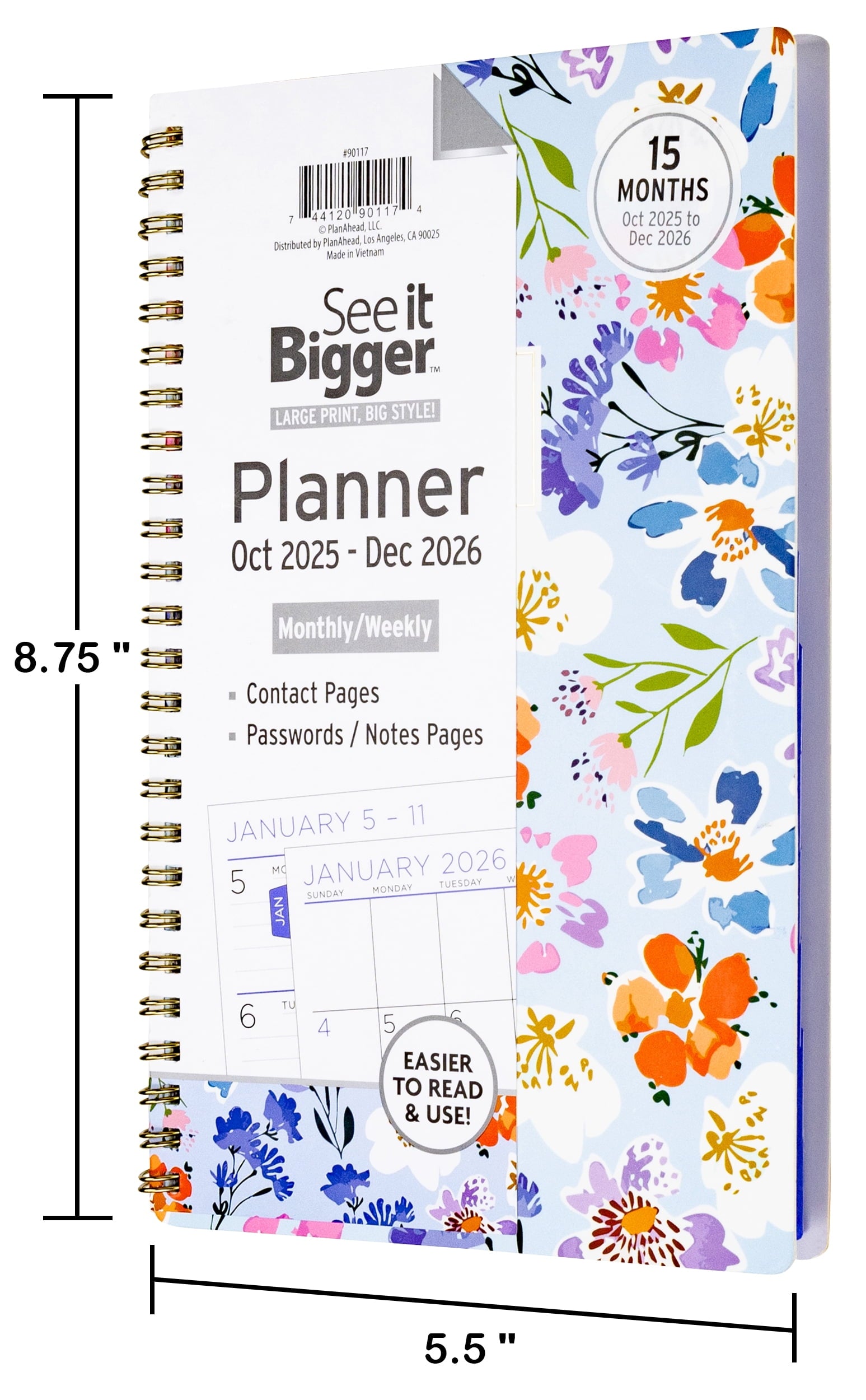 Monthly Weekly Planner Medium (5.5X 8.75) 15-Month, Oct 2025-Dec 2026 - Image 3