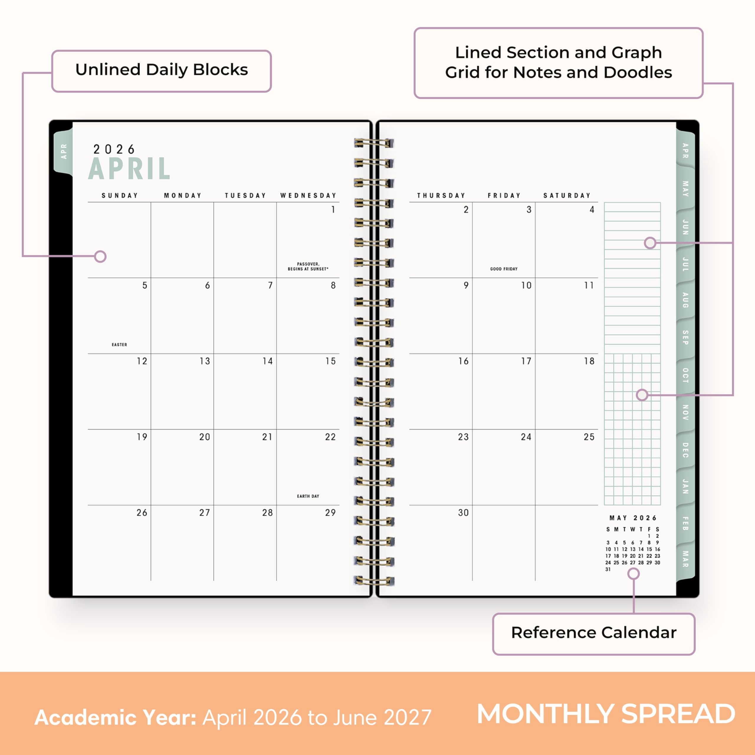 Brook Gossen 15 Month 2026-2027 Weekly and Monthly Academic Year Planner Calendar, April 2026 - June 2027, 5" x 8", F... - Image 4