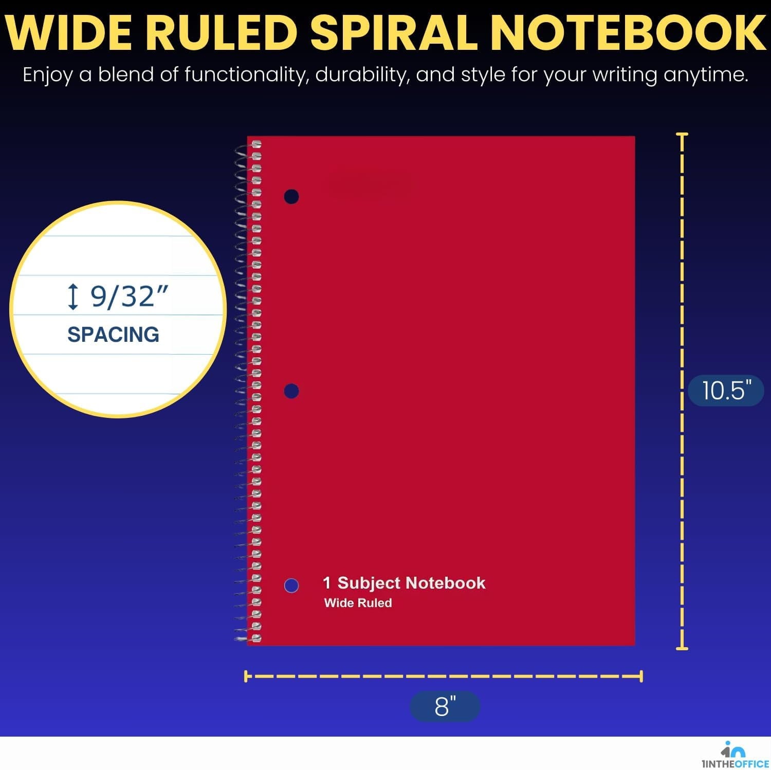 1InTheOffice Spiral Notebook College Ruled, College Ruled Spiral Notebook, 1 Subject Notebook, 1 Subject Spiral Notebook, 8" x 11", 3-Hole P - Image 5