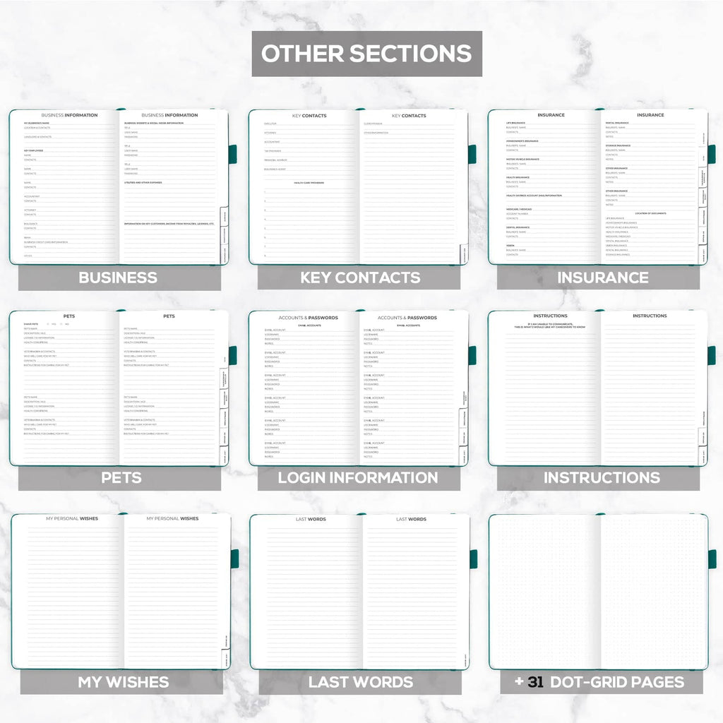 A5 End of Life Planner & Appointment Book, Dark Teal, 8" x 11", 360 Pages - Image 2