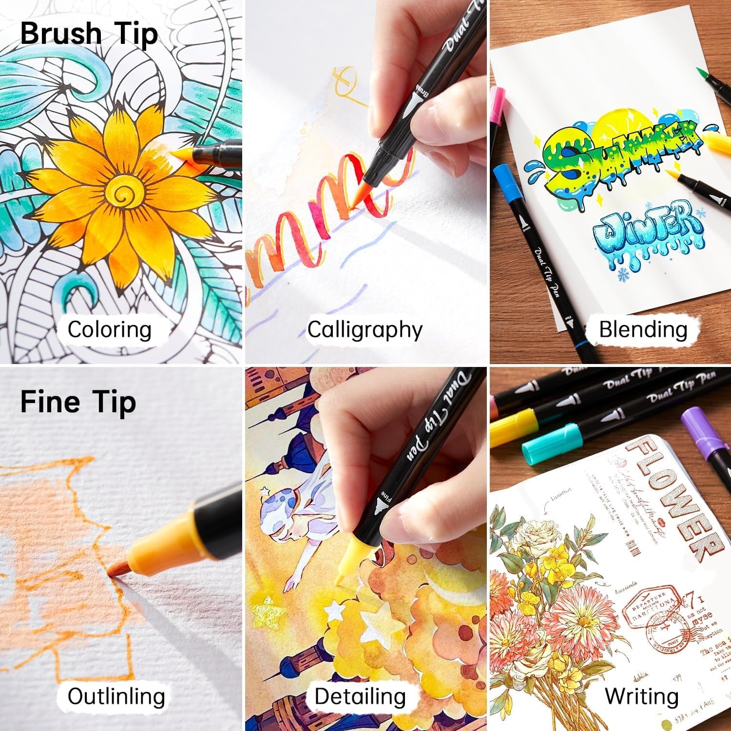 Dual Tip Brush Pens Art Markers, 30 Colors Dual Tip Calligraphy Pens Fine and Brush Dual Tip Markers Set Perfect for ... - Image 3