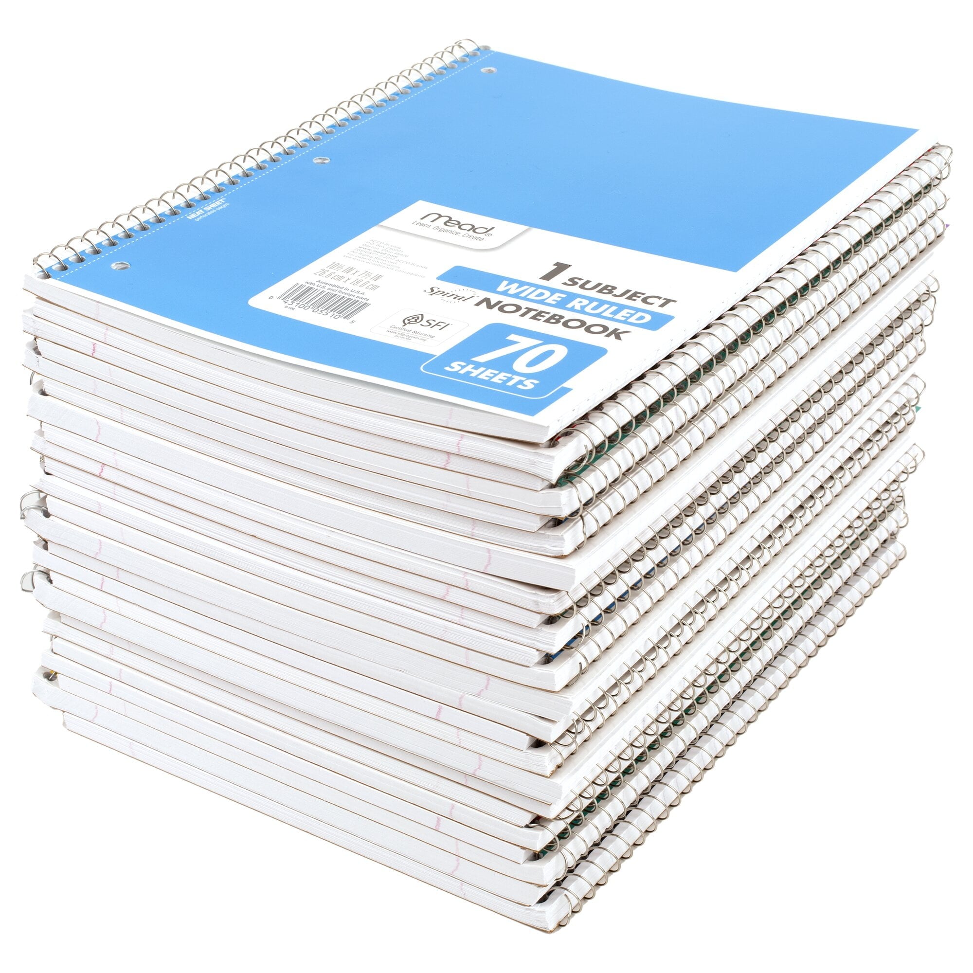 Spiral Notebook, 1 Subject, Wide Ruled, 10.5" x 7.5", 70 Sheets, 24 Pack, Assorted - Image 6