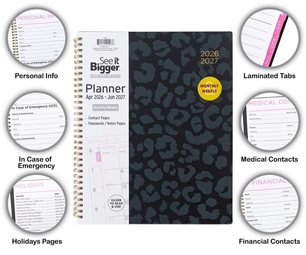 See It Bigger M/W Planner, Large (9" x 11.25"), Black, 15-Month: Apr 2026 - Jun 2027 - Image 2
