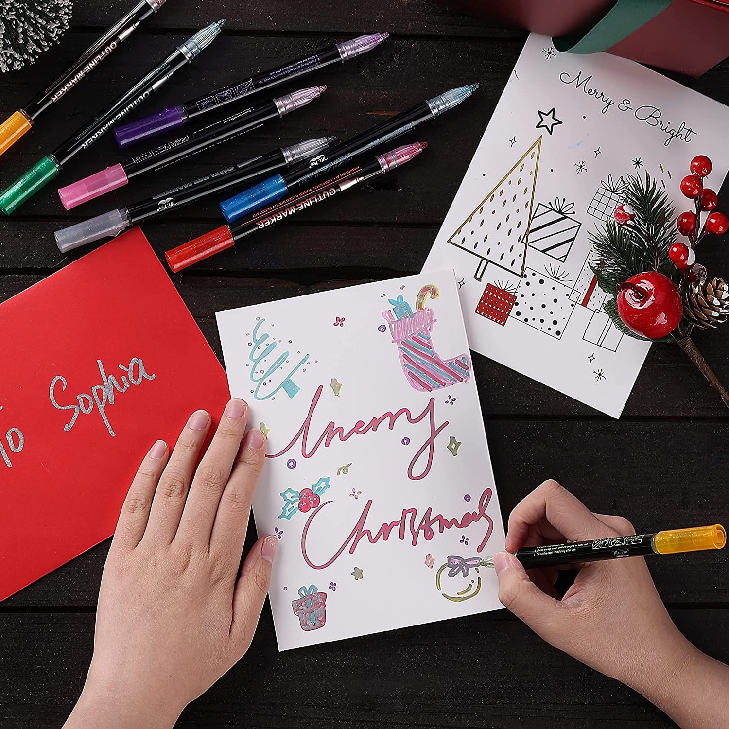 Double Line Outline Markers, 10 Colors, Shimmer Markers, Outline Markers Self-Outline Metallic Markers for All Ages - Image 6