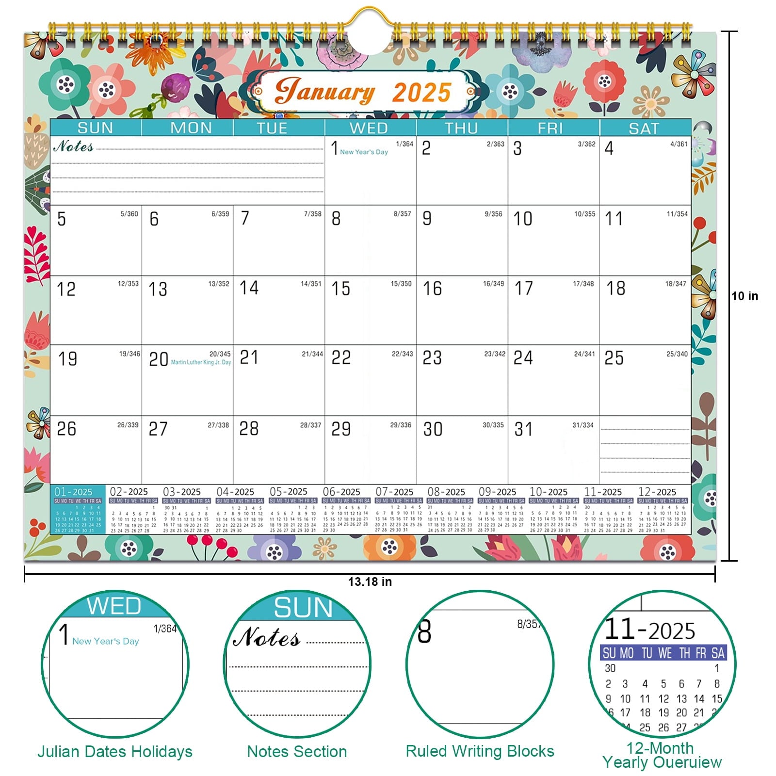 AGCAN 2025 Wall Calendar, 18 Months Daily Planner Agenda Monthly Planner for Home Office Classroom with 2 Pcs Planner Sticker, Runs From Jan - Image 3