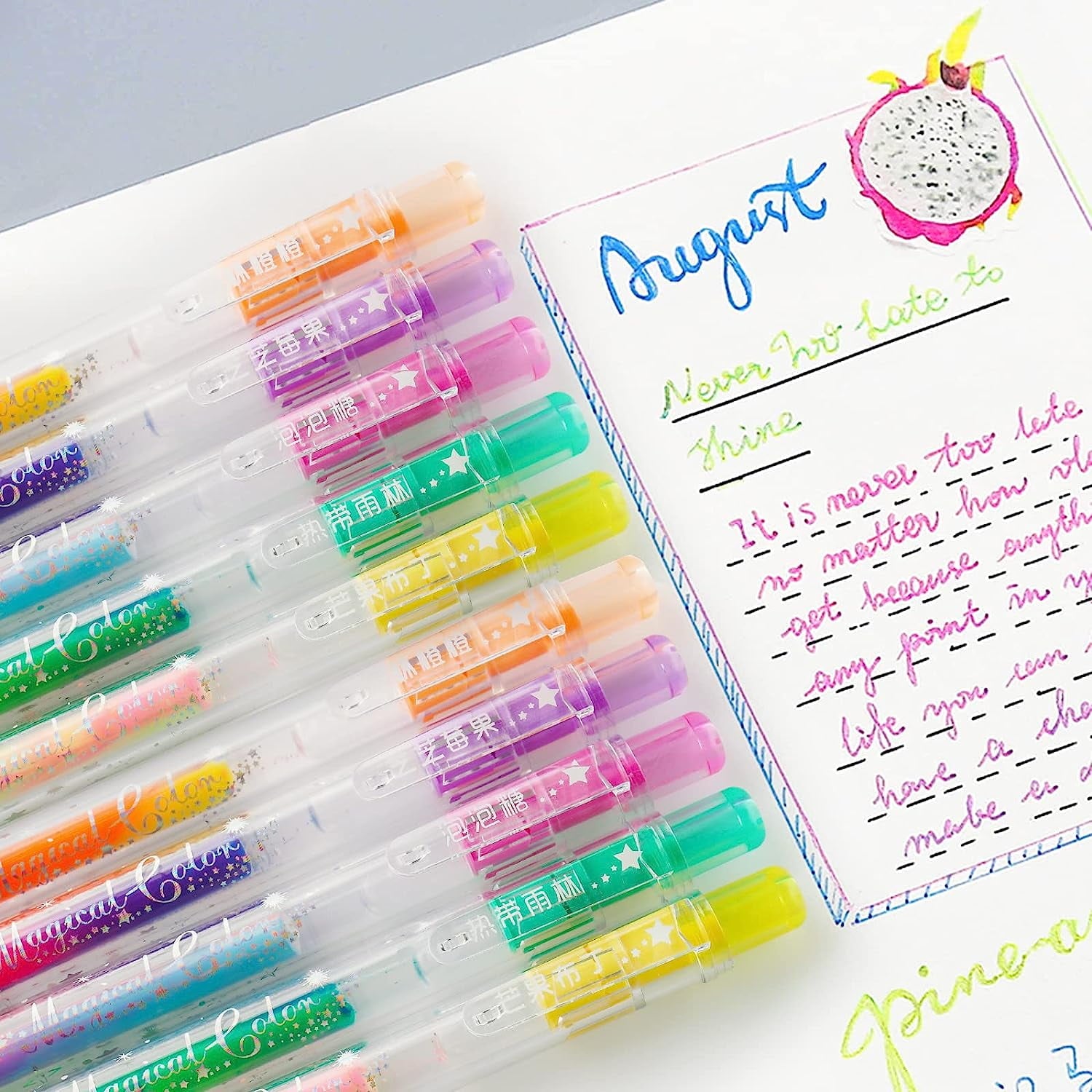 [10 Pack] Mixing of 3 Colors Magic Gel Pens Retractable Colored Ballpoint Pen Set for Class Notes, Doodling Scrapbook... - Image 3
