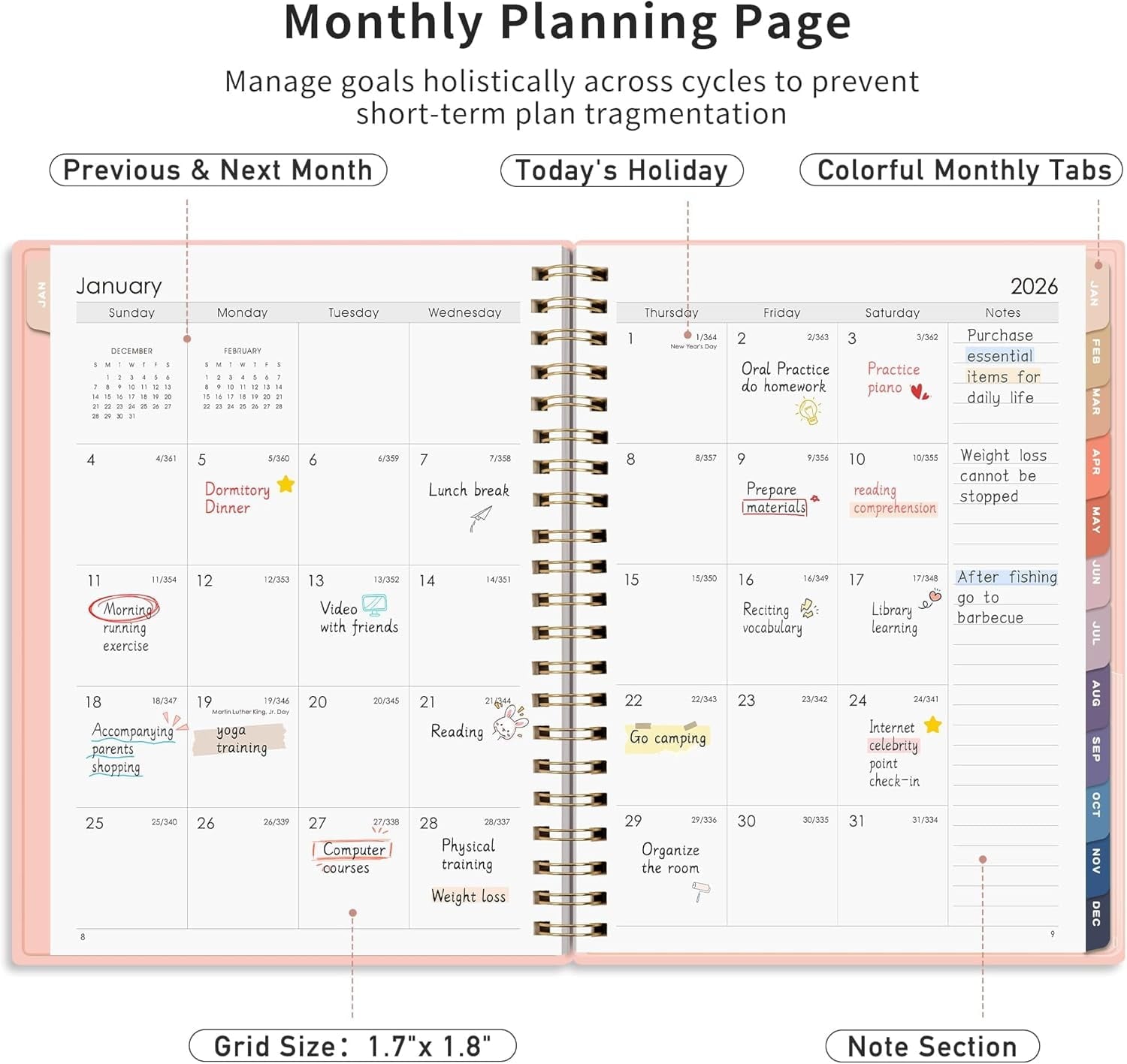 2026-2027 , Jan 2026 - Dec 2027, Agenda, Calendar, 24 Month Tabs, Flexible Plastic Cover, A5 - Image 3
