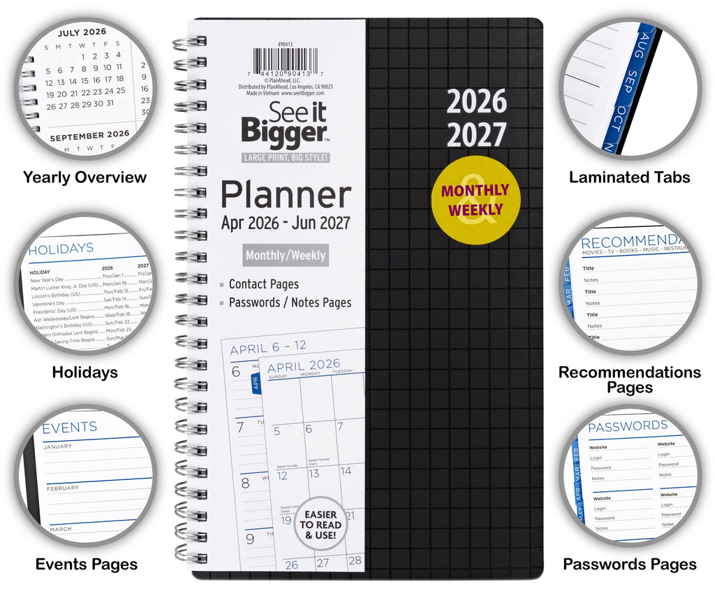M/W Planner, Medium (5.5" x 8.75"), Black, 15-Month: Apr 2026 - Jun 2027 - Image 3