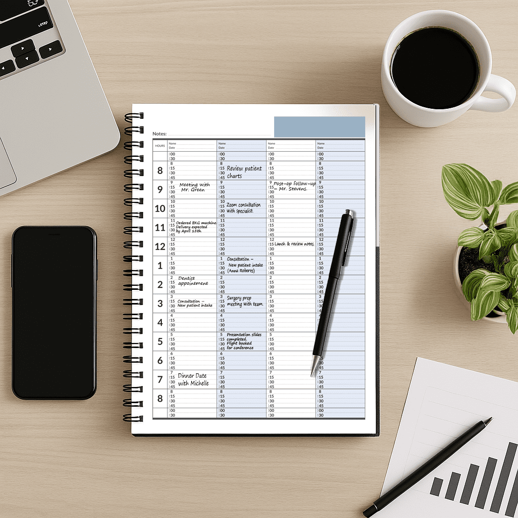 StriveZen Undated 2-Year Appointment Planner Book, Large 8" x 11" Hardcover Organizer with 4 Columns and 15-Minute Time Slots - Image 6