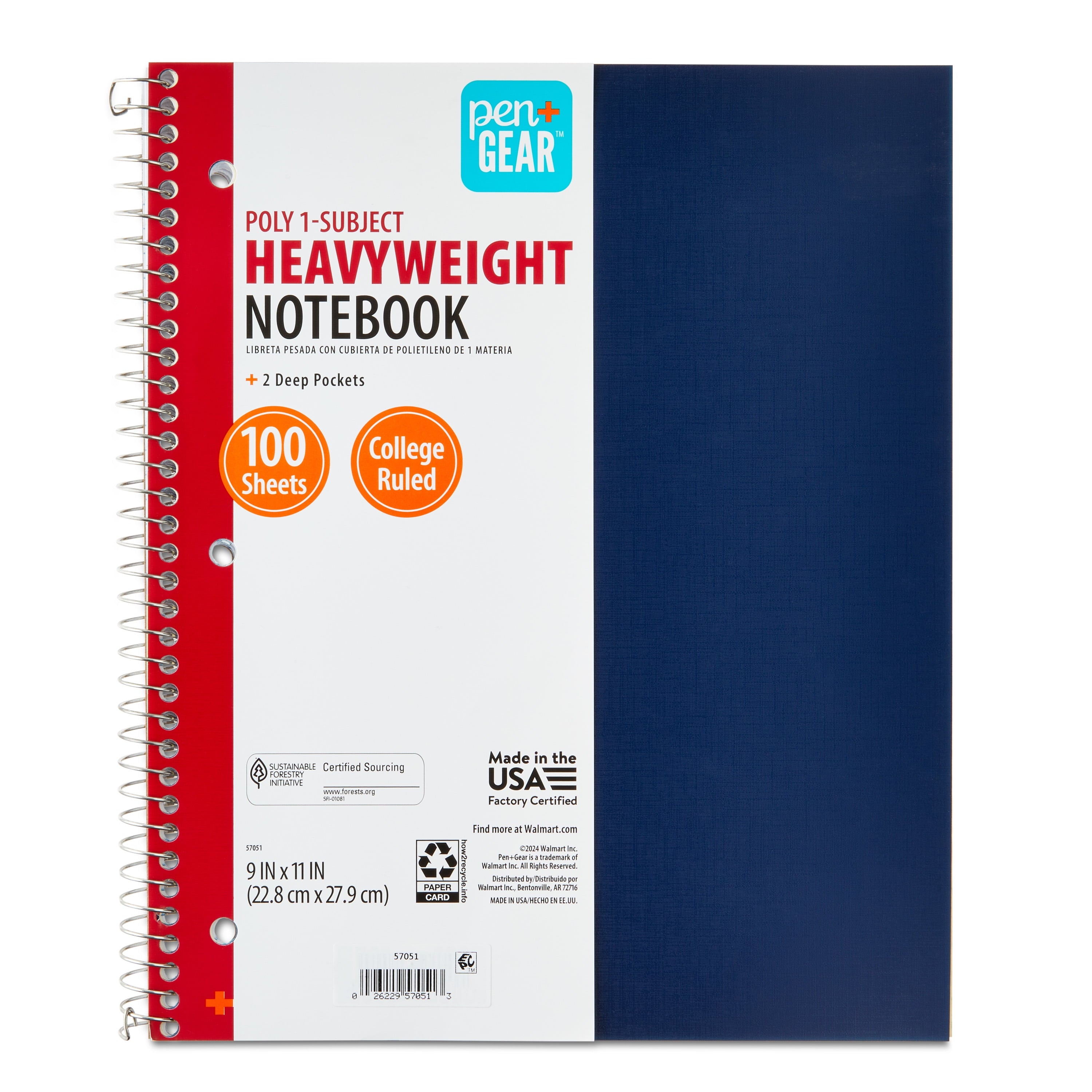 (2 pack) College Ruled 1-Subject Poly Notebook, Blue Sapphire, 9" x 11", 100 Sheets - Image 2