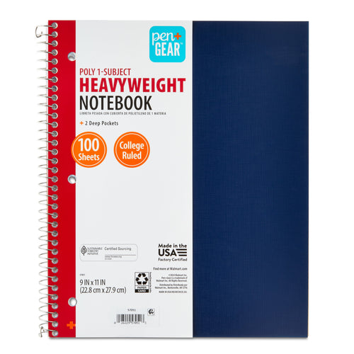 (2 pack) College Ruled 1-Subject Poly Notebook, Blue Sapphire, 9" x 11", 100 Sheets - Image 2