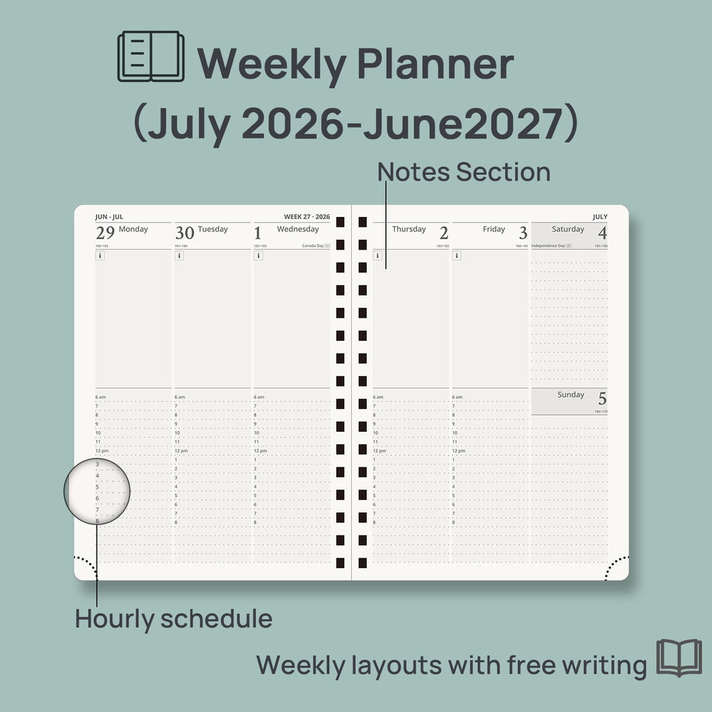 Academic Planner 2026-2027, 6.25" x 8.5", (Jul.26-Jun.27) Weekly and Monthly Calendar with Hourly Time Slots, Spiral ... - Image 3