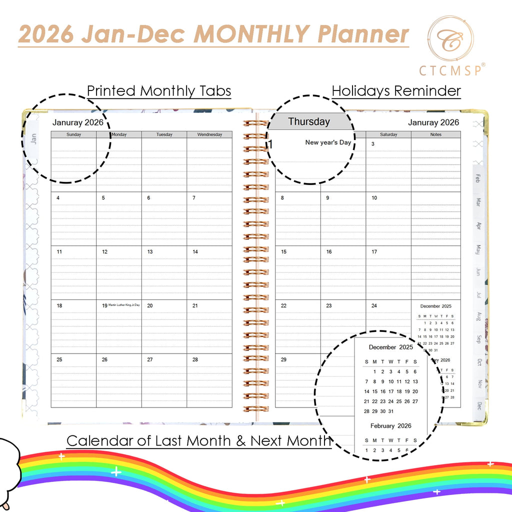 Planner 2026 Calendar Notebook(Jan-Dec.2026,6.3"x8.5") Weekly Monthly Flower Planner for Women Men 2026 Academic Plan... - Image 3