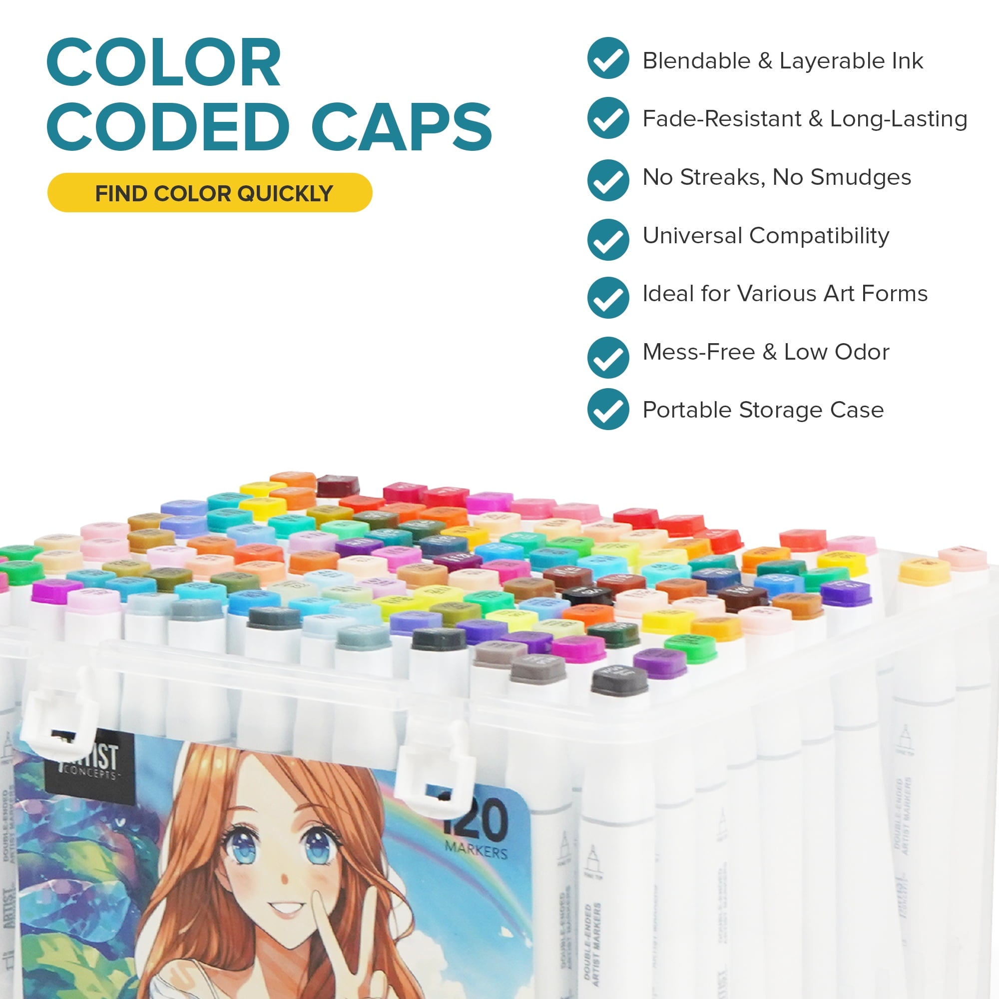 Dual Tip Alcohol Markers, Smooth and Vibrant Colors for Coloring books, 120 count - Image 2