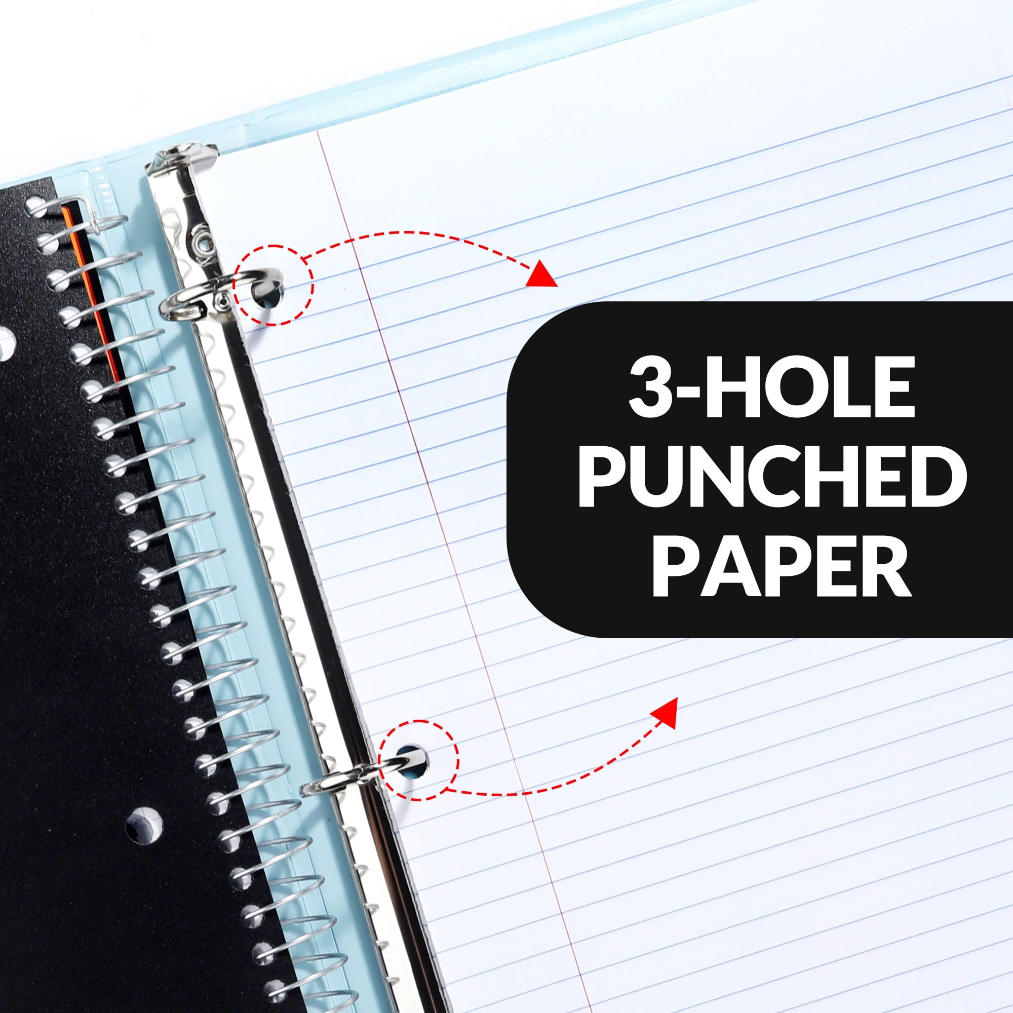 5 Subject College Ruled Spiral Notebook, 400 Pages, 8.5 x 11 Inches, Black - Image 4