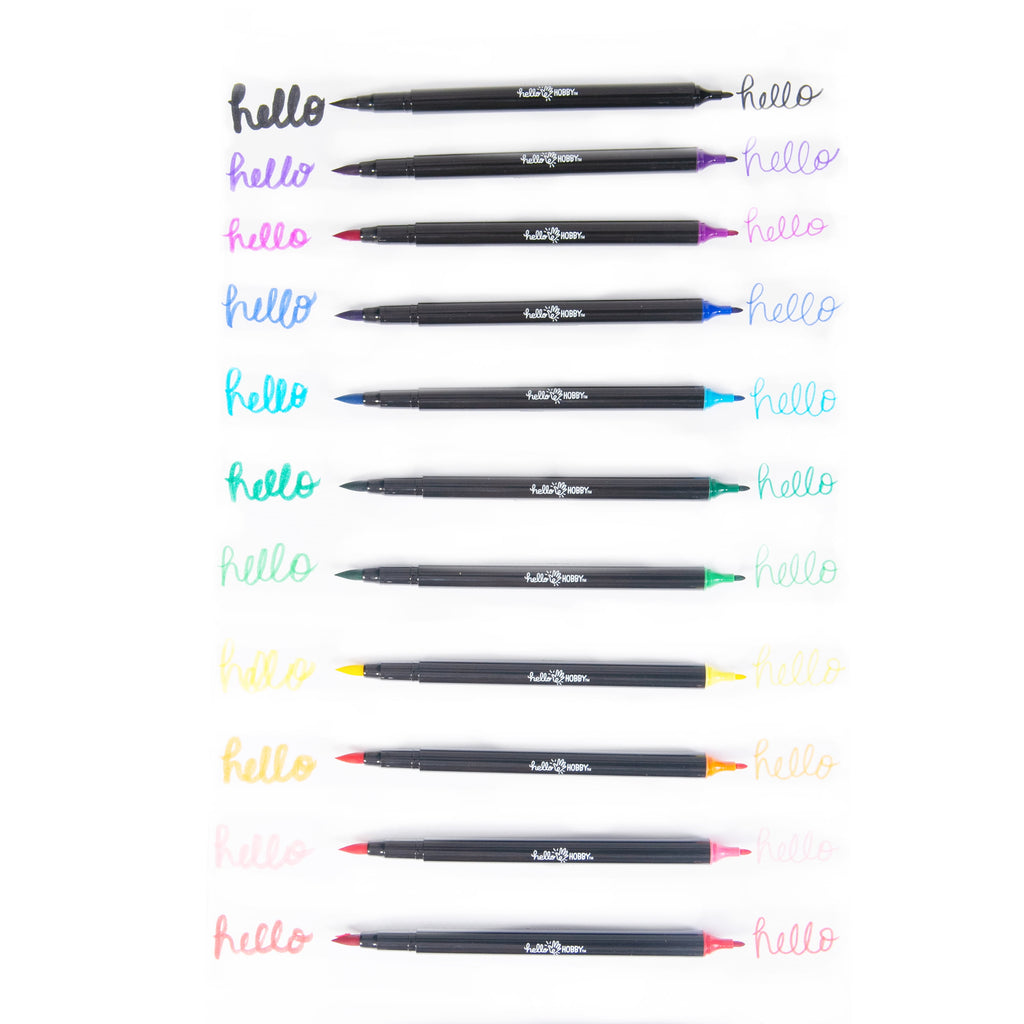 Hello Hobby Dual Tip Brush Marker & Fineliner for Adult Crafting, 12 Pieces, Classic Colors - Image 2
