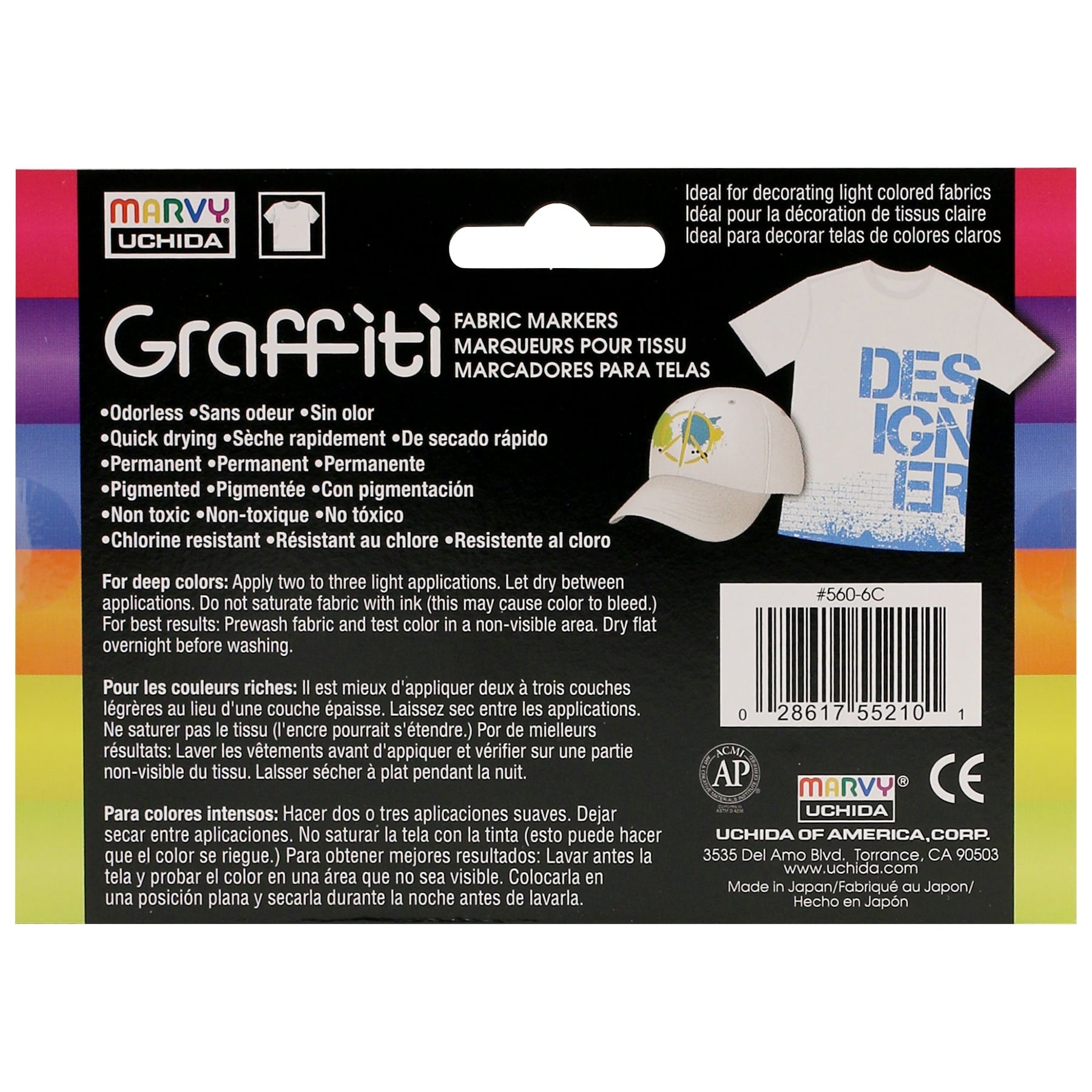 Neon Graffiti Fabric Marker Set - 6 Permanent Vibrant Colors - Image 2