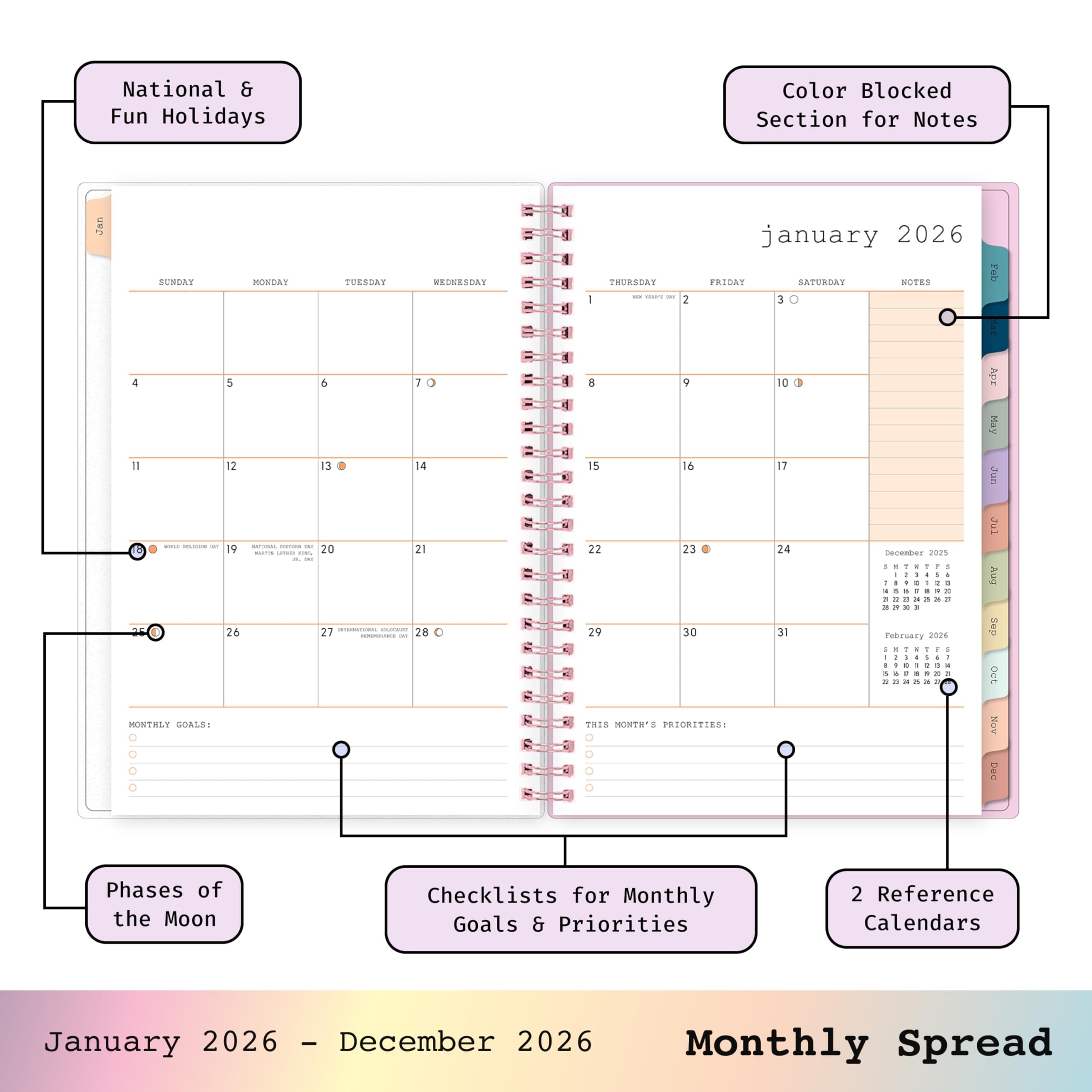 Blue Sky WAAV 2026 Weekly and Monthly Planner Calendar, January 2026 - December 2026, 5.875" x 8.625", Flexible Cover, Durable Twin Wire Bin - Image 4