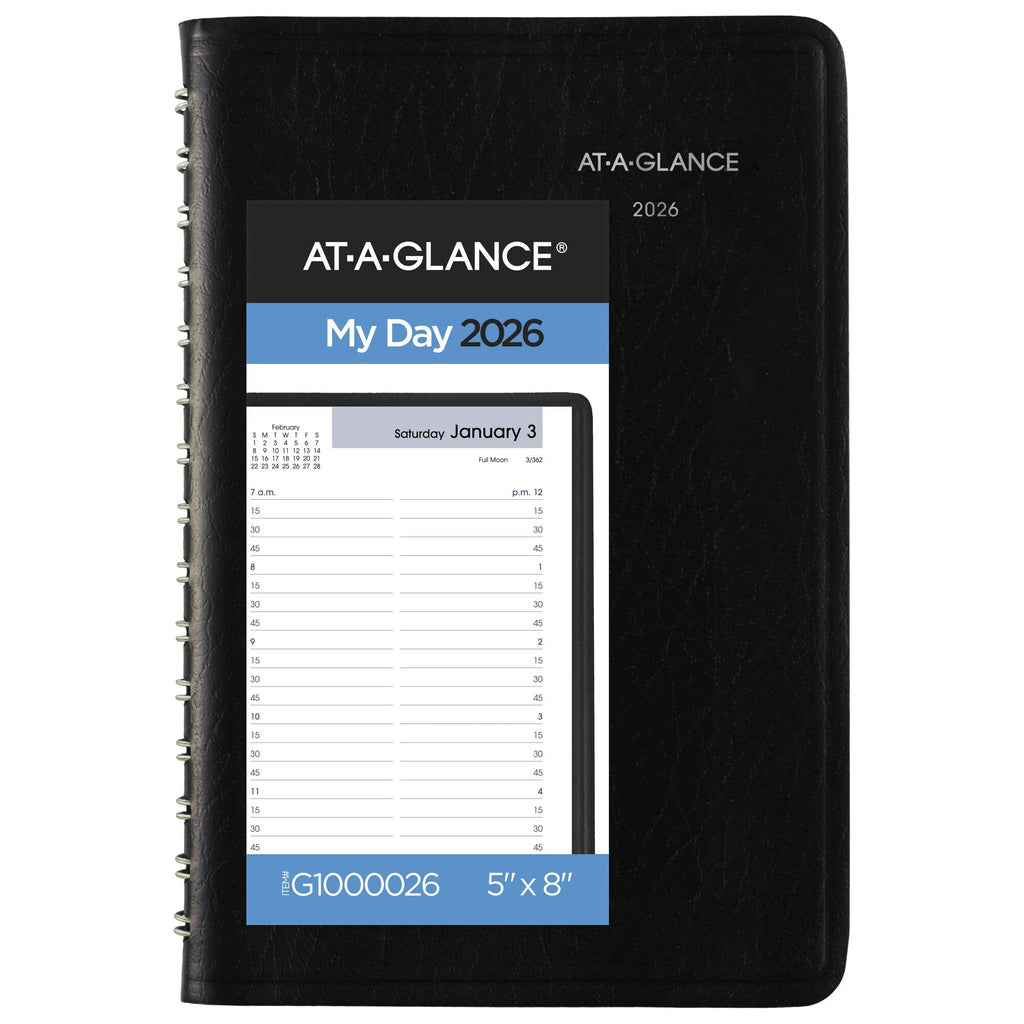 2026 Daily Appointment Book Planner, Black, Small, 5" x 8", G1000026