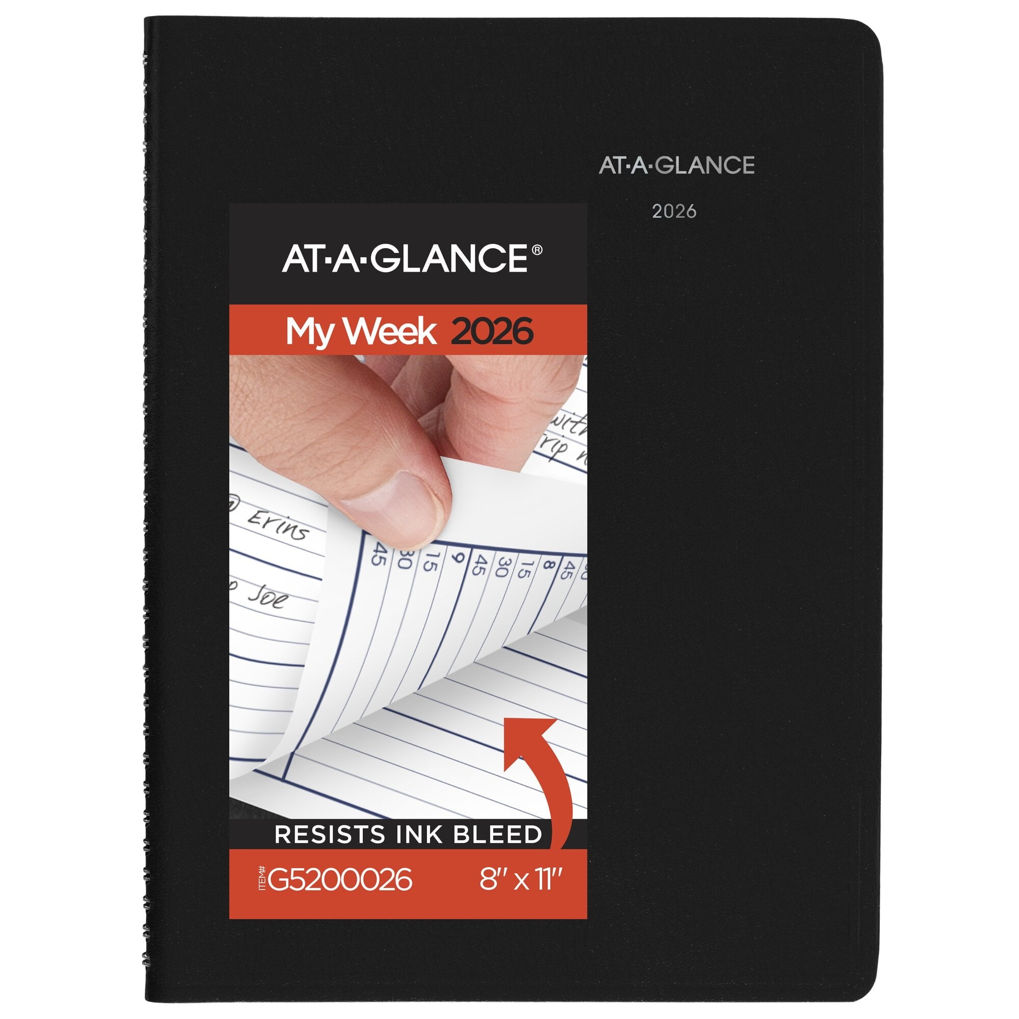 2026 Weekly Appointment Book Planner Black Large 8 x 11