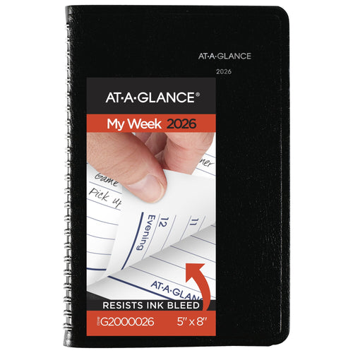 2026 Weekly Appointment Book Planner Black Small 5 x 8