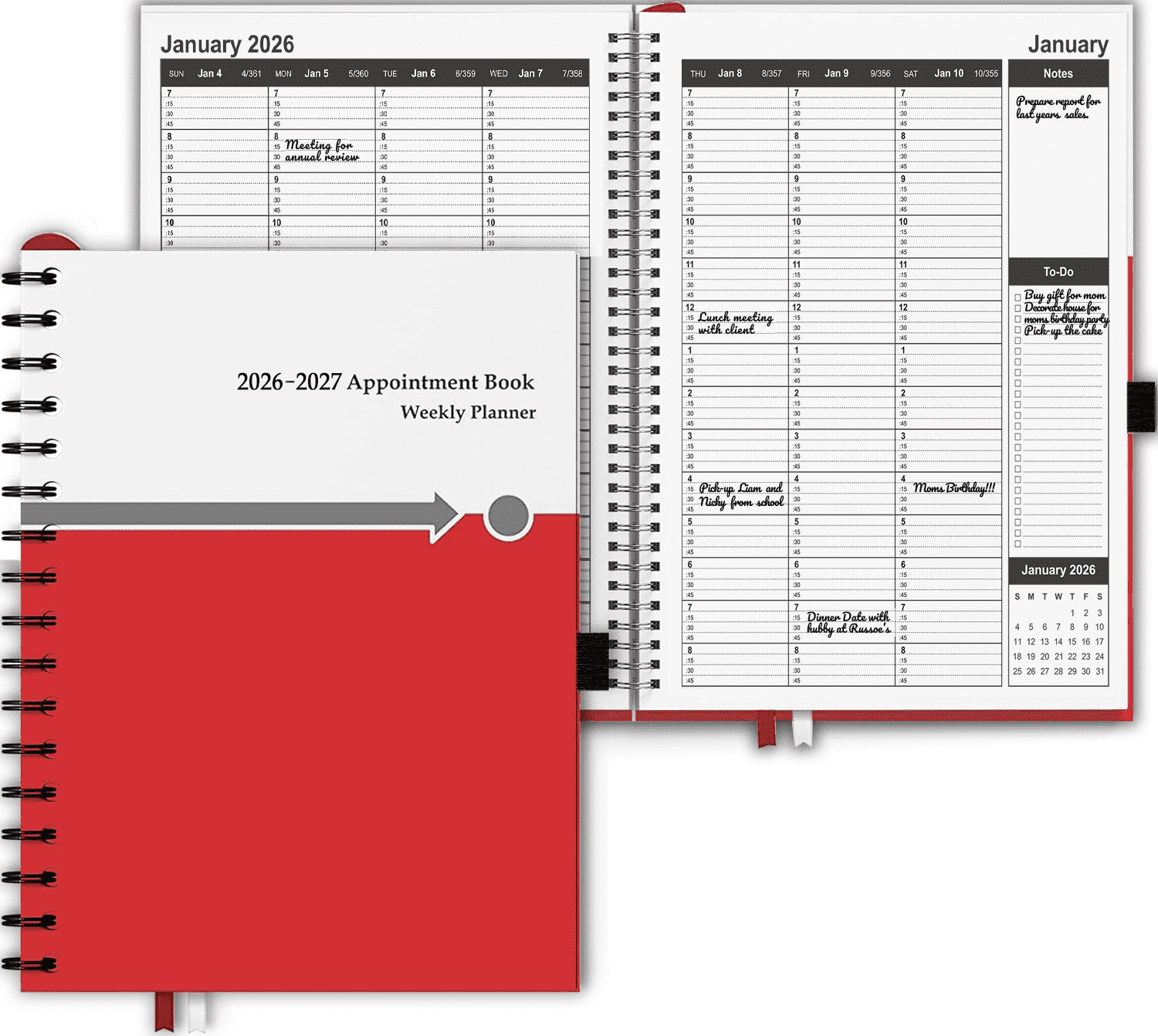 Appointment Book 20262027, Daily & Weekly Planner, 15-Minute Hourly Schedule, Large Hardcover 8.5x11, 18-Month Calendar