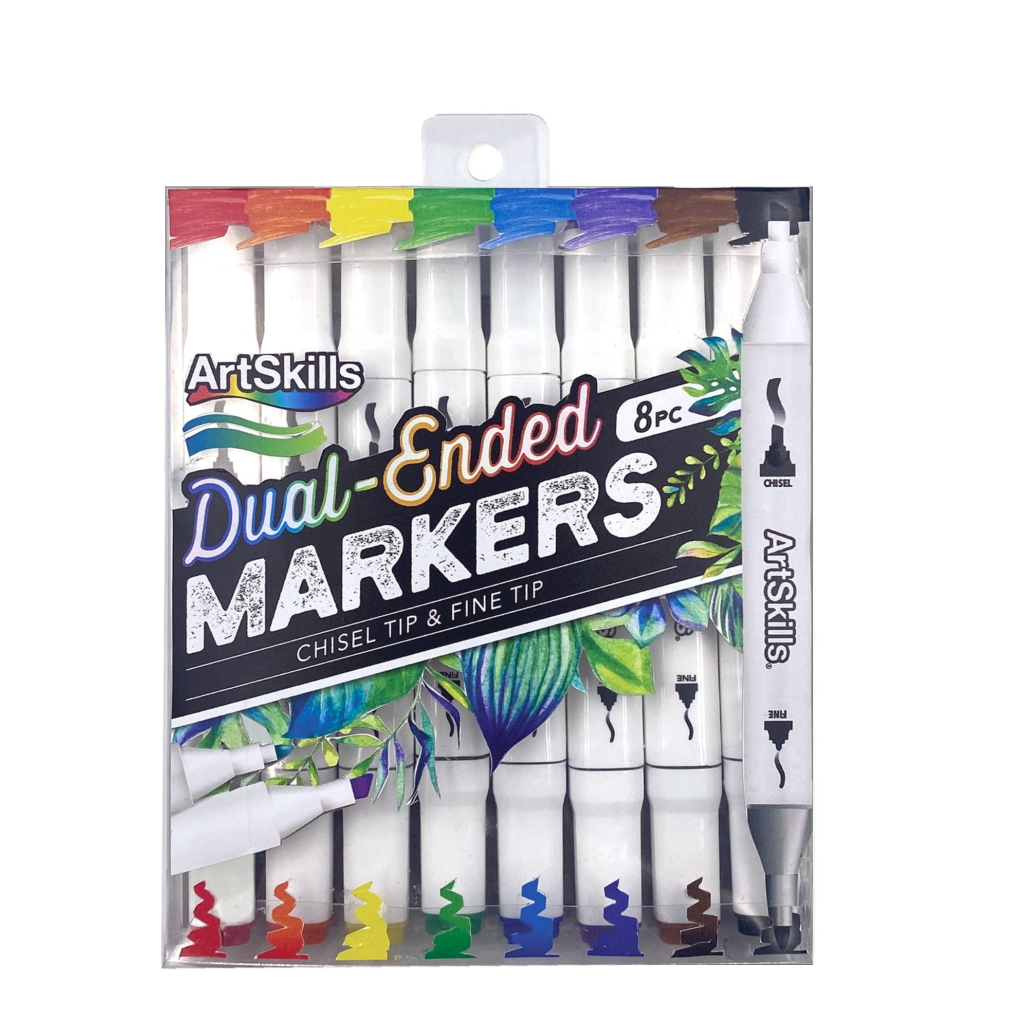 ArtSkills Dual Tip Markers, 8-Pack, Fine & Chisel Tips, Assorted Colors for Drawing & Art Projects