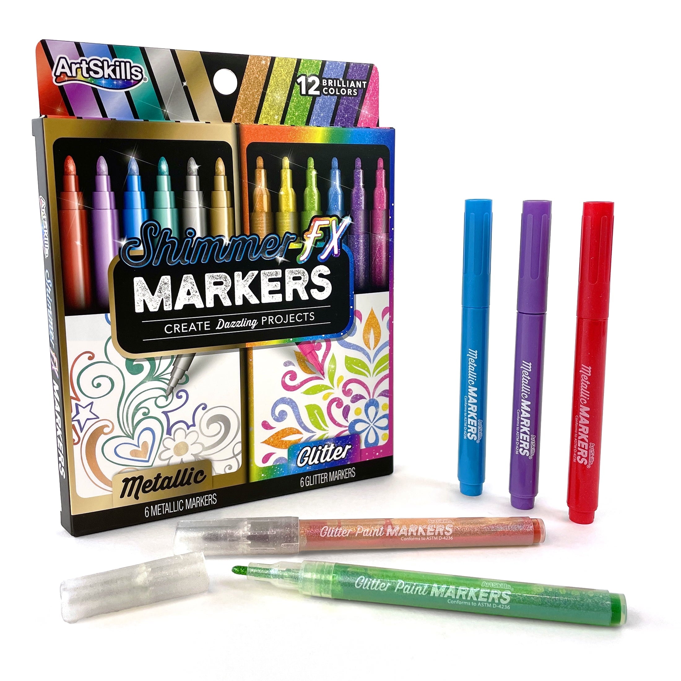 Metallic & Glitter Art Markers for Kids, 12 Pieces