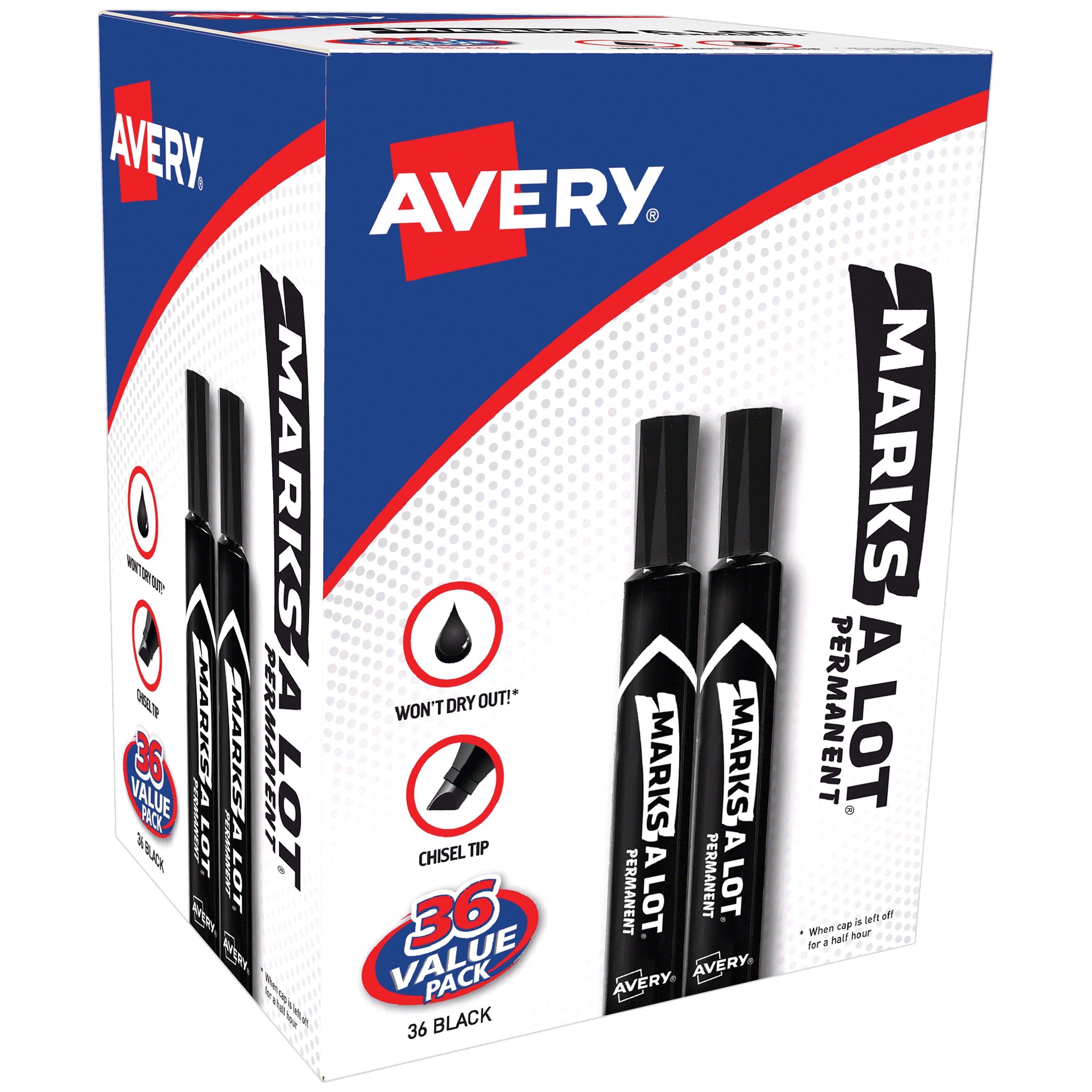 Marks A Lot Permanent Markers, Large Desk-Style, Black, 36/BX