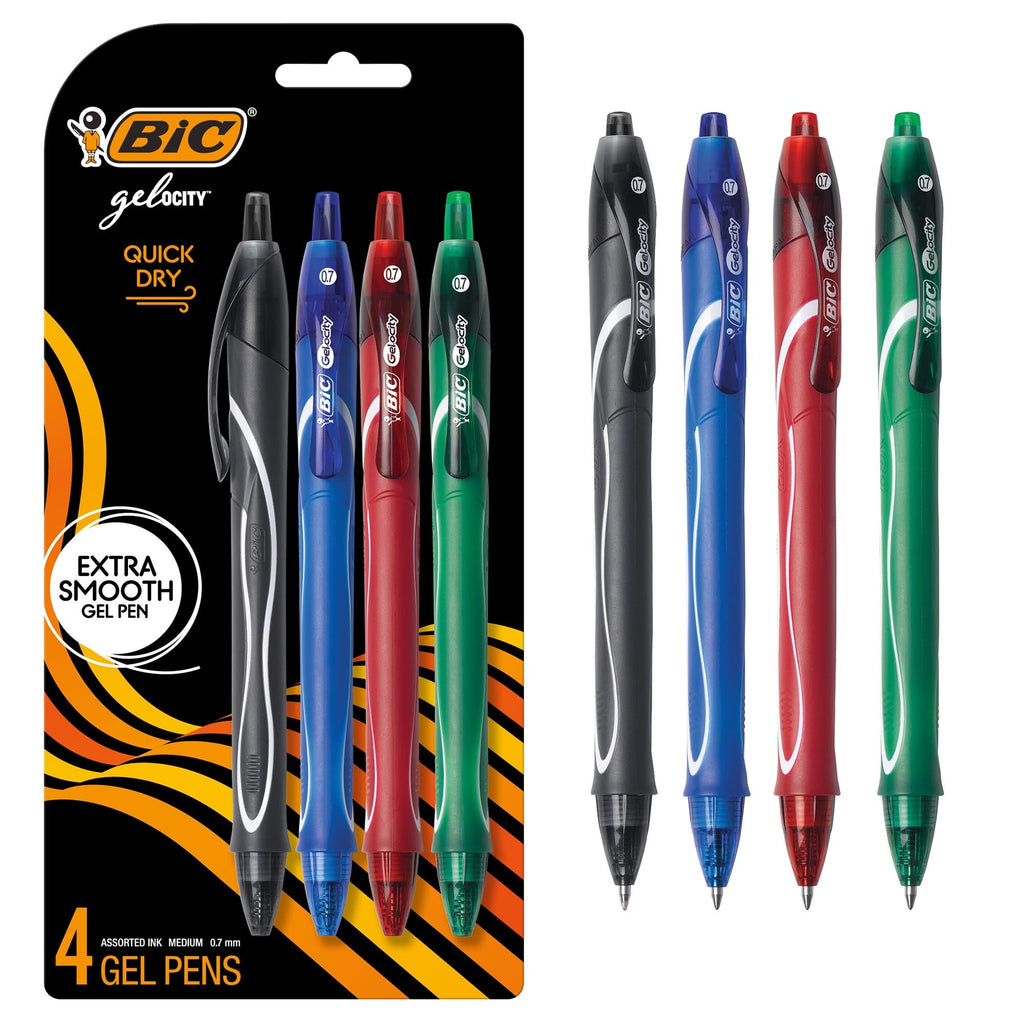Quick Dry Gel Pens, Assorted Colors, Medium Point (0.7mm), 4-Count Pack