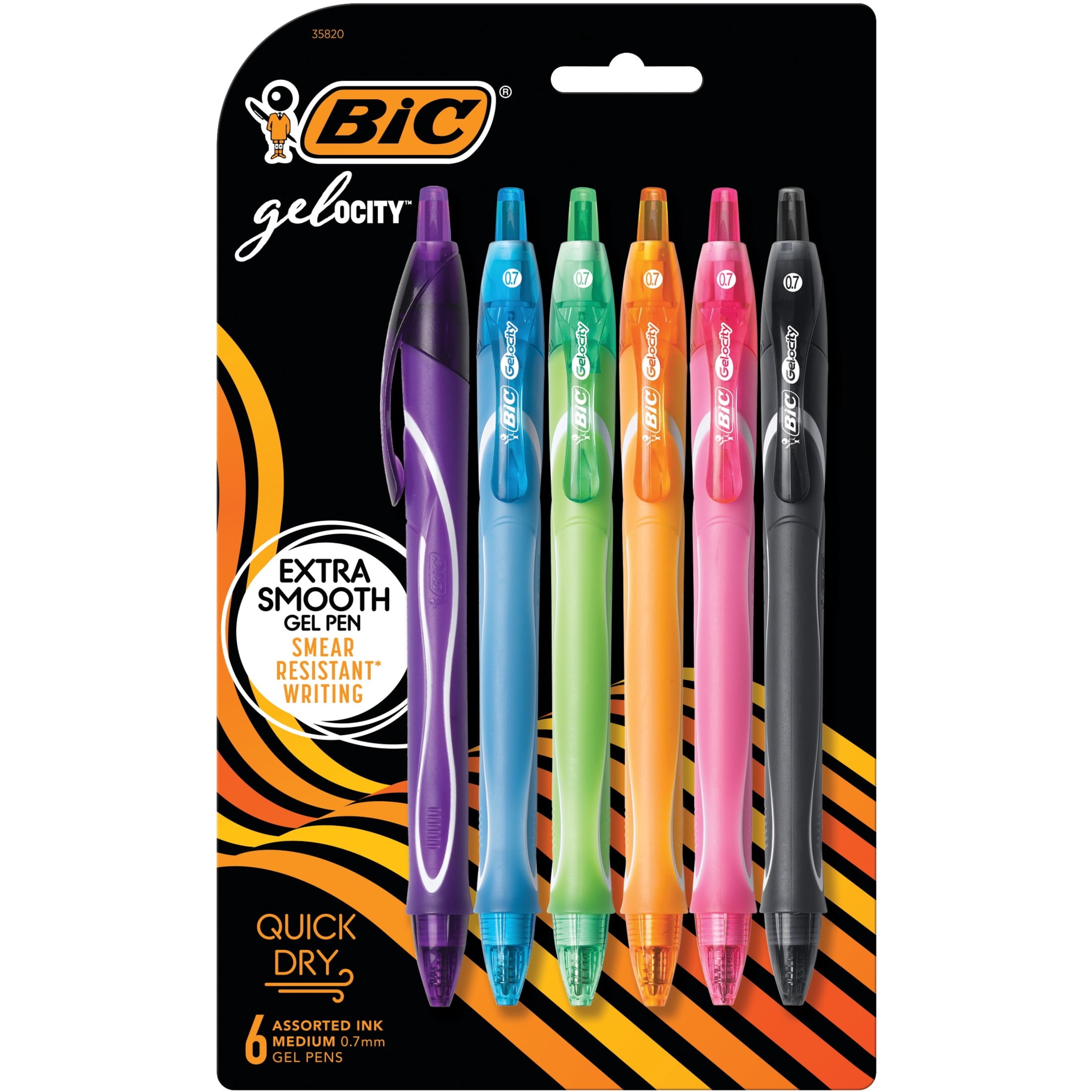 Gelocity Quick Dry Assorted Colors Gel Pens, Medium Point (0.7mm), 6-Count