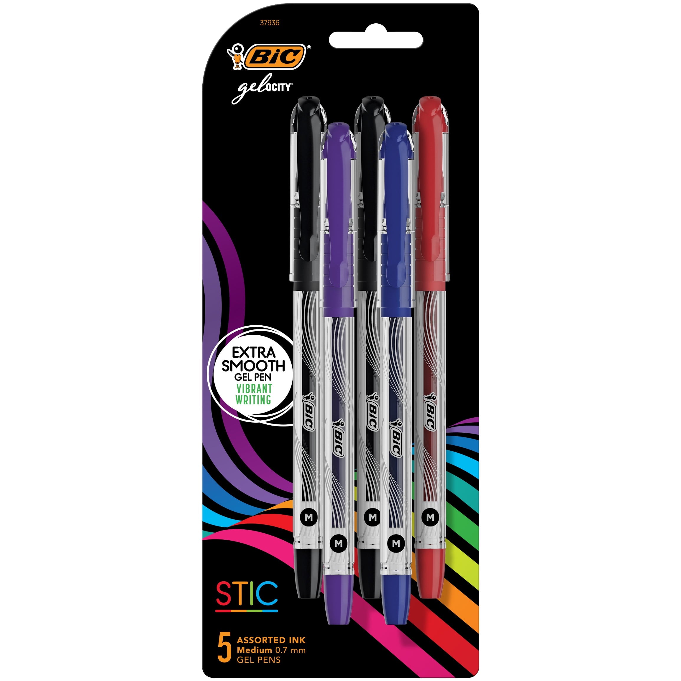 Stic Gel Pens, Medium Point (0.7mm), Assorted Colors, 5-Count