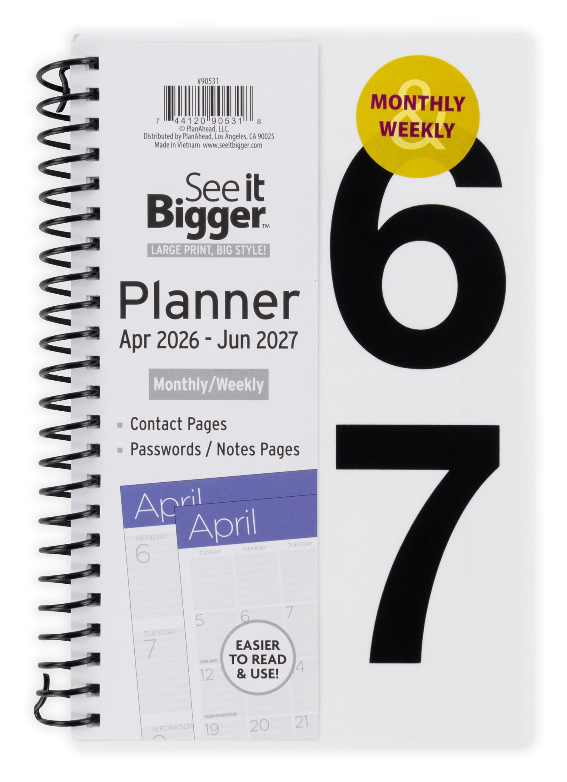 M/W Planner, Medium (5.25" x 8"), White, 15-Month: Apr 2026 - Jun 2027
