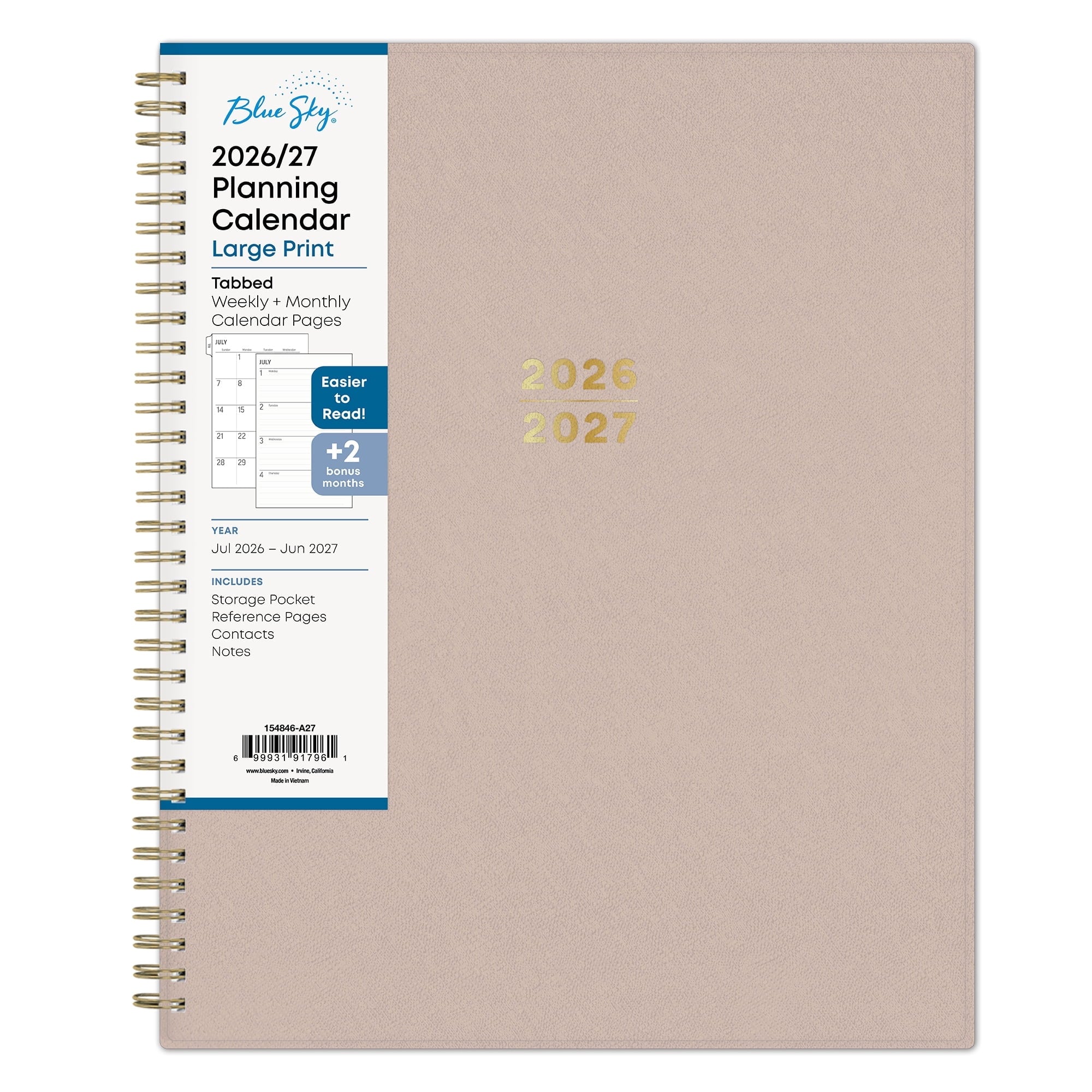 2026-2027 Large Print Weekly and Monthly Academic Year Planner Calendar, July 2026 - June 2027, 8.5" x 11", Flexible ...