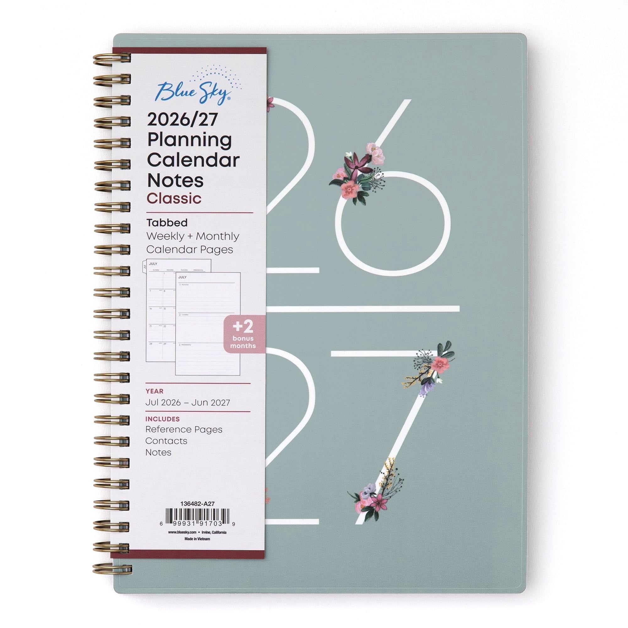 Blue Sky 2026-2027 Weekly and Monthly Academic Year Planner Calendar, July 2026 - June 2027, 5.875" x 8.625", Flexible Cover, Wirebound, Lam