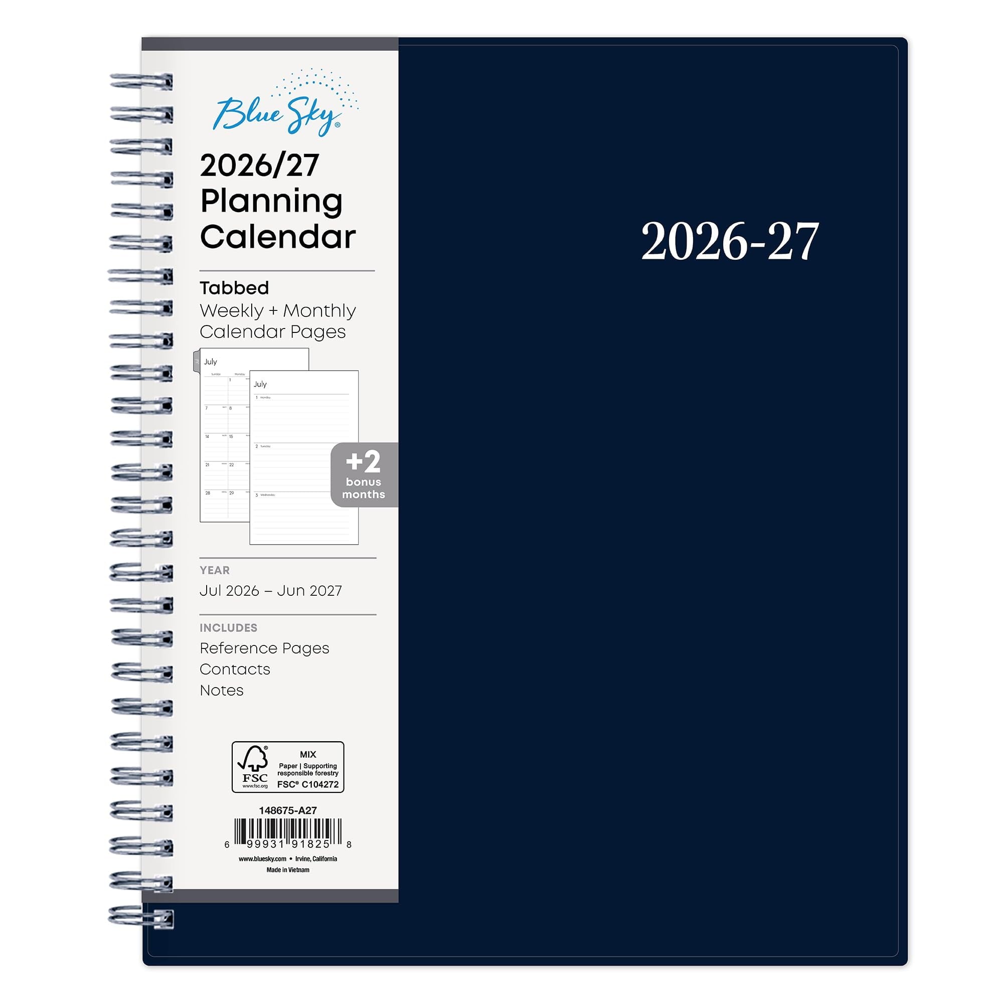 2026-2027 Weekly and Monthly Academic Year Planner Calendar, July 2026 - June 2027, 7" x 9", Flexible Cover, Wireboun...