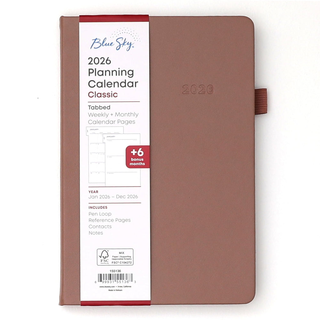 Blue Sky 2026 Weekly and Monthly Planner Calendar, January 2026 - December 2026, 5" x 8", Faux Leather Hard Cover, Bookbound, Tabs, Pen Loop