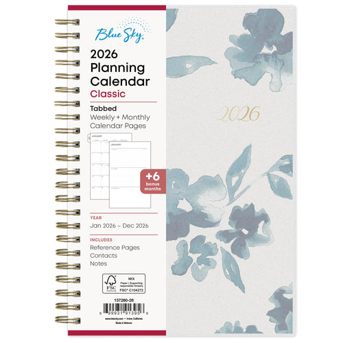 Blue Sky 2026 Weekly and Monthly Planner Calendar, January 2026 - December 2026, 5" x 8", Flexible Frosted Cover, Laminated Tabs, Durable Tw