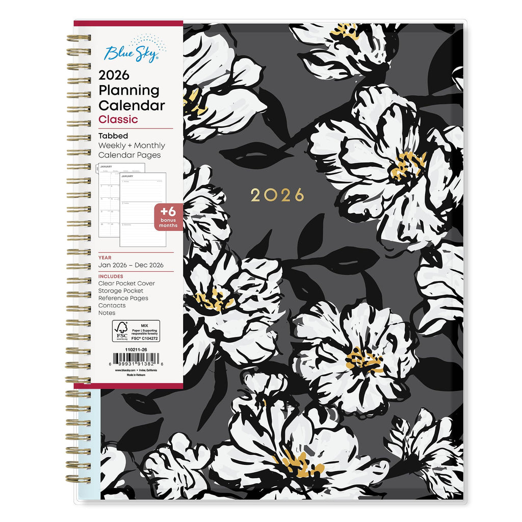 Blue Sky 2026 Weekly and Monthly Planner Calendar, January 2026 - December 2026, 8.5" x 11", Clear Pocket Cover, Laminated Tabs, Durable Twi