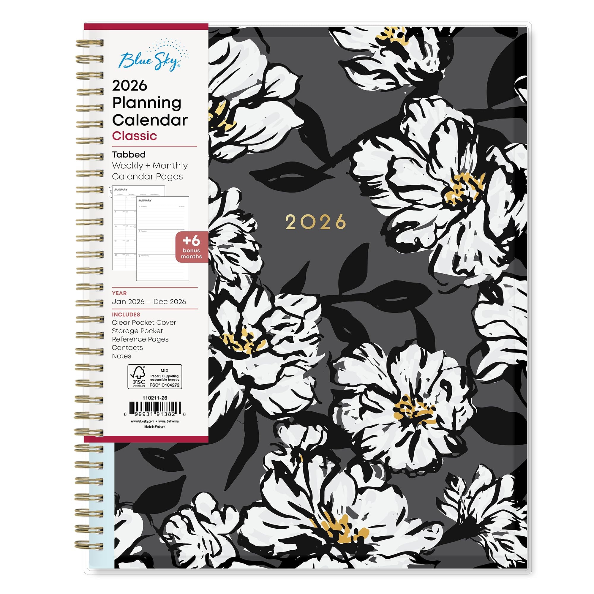 Blue Sky 2026 Weekly and Monthly Planner Calendar, January 2026 - December 2026, 8.5" x 11", Clear Pocket Cover, Laminated Tabs, Durable Twi