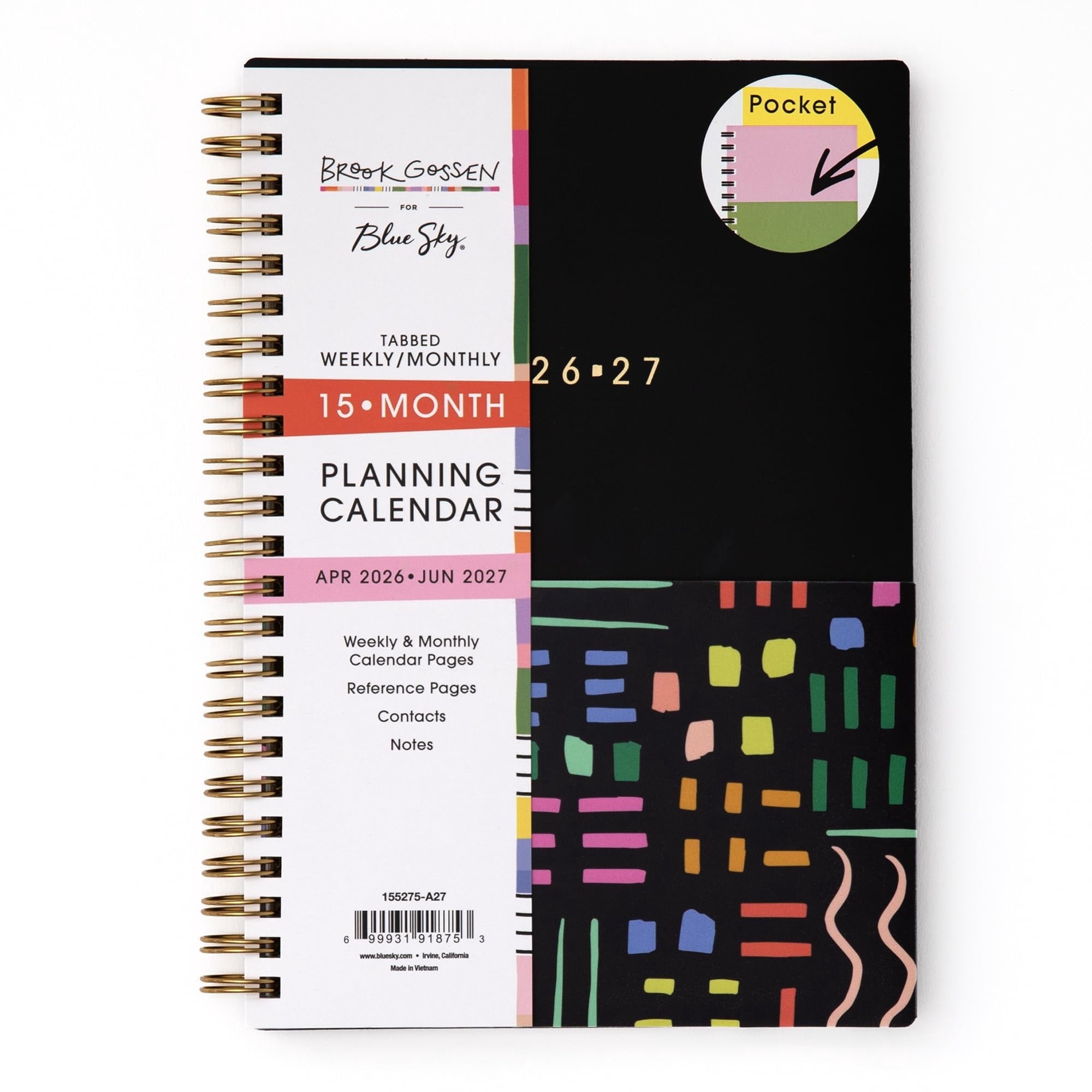 Brook Gossen 15 Month 2026-2027 Weekly and Monthly Academic Year Planner Calendar, April 2026 - June 2027, 5" x 8", F...