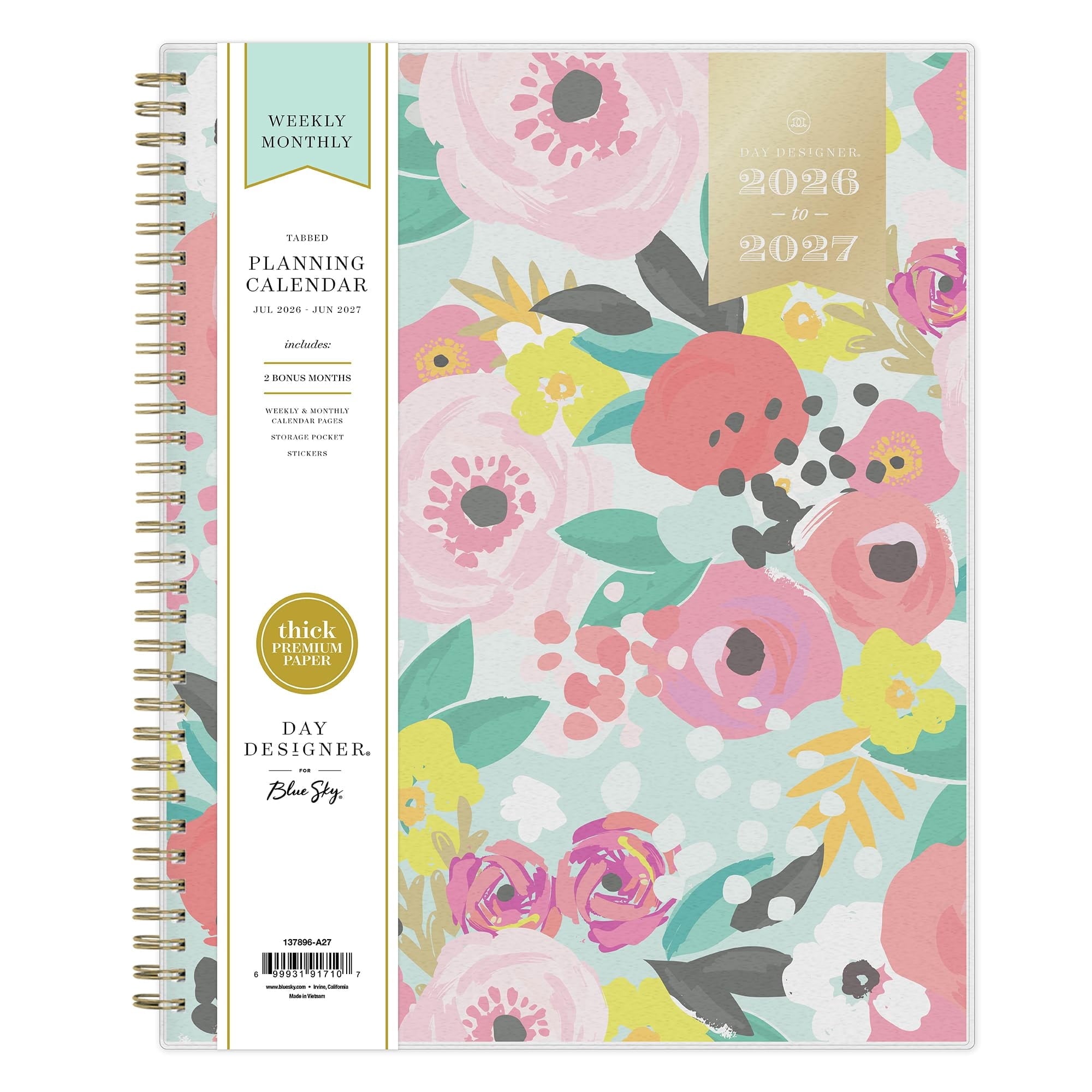 2026-2027 Weekly and Monthly Academic Year Planner Calendar, July 2026 - June 2027, 8.5" x 11", Flexible Cover, Lamin...