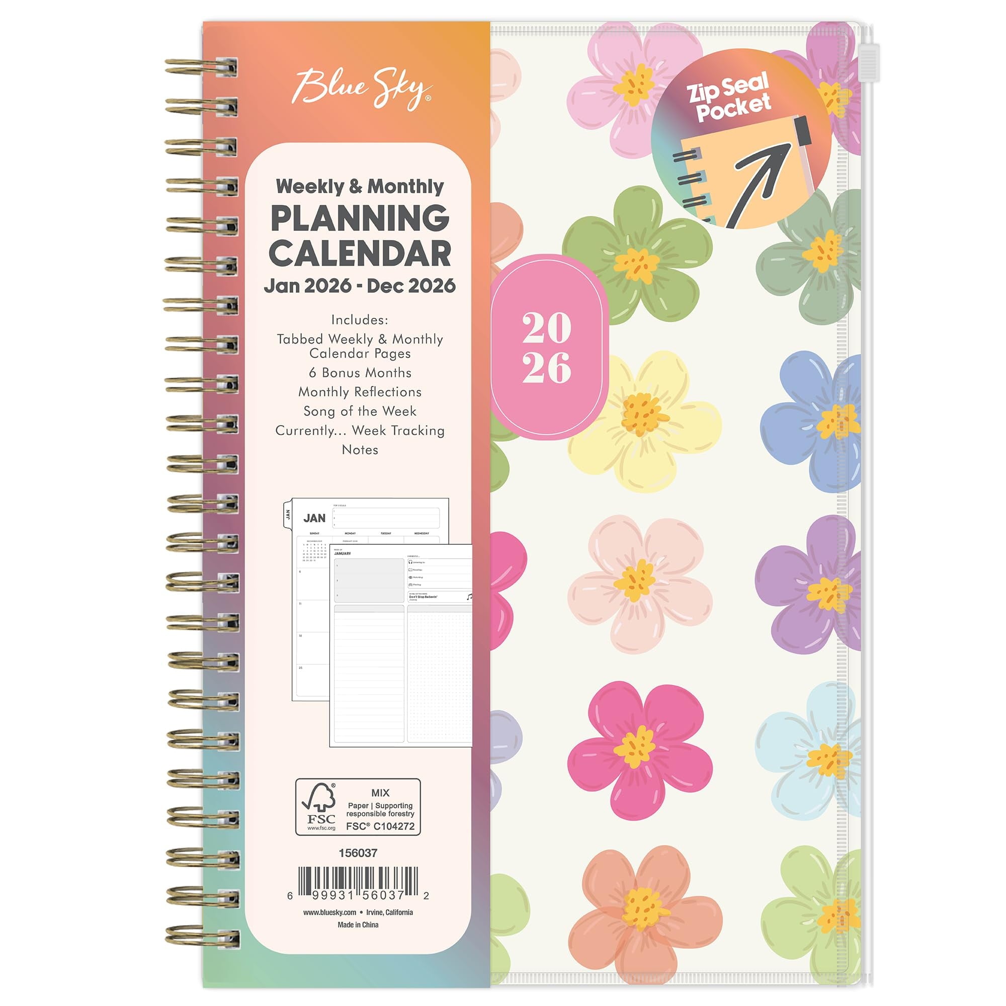 Gen Z 2026 Weekly and Monthly Planner Calendar, January 2026 - December 2026, 5" x 8", Flexible Cover With Zip Pouch,...