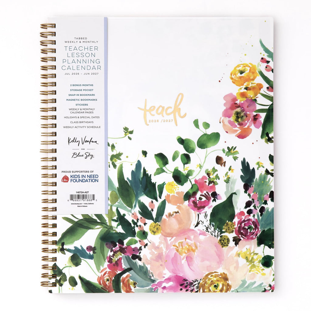 Blue Sky Kelly Ventura 2026-2027 Weekly and Monthly Academic Year Teacher Lesson Planner Calendar, July 2026 - June 2027, 8.5" x 11", Magnet