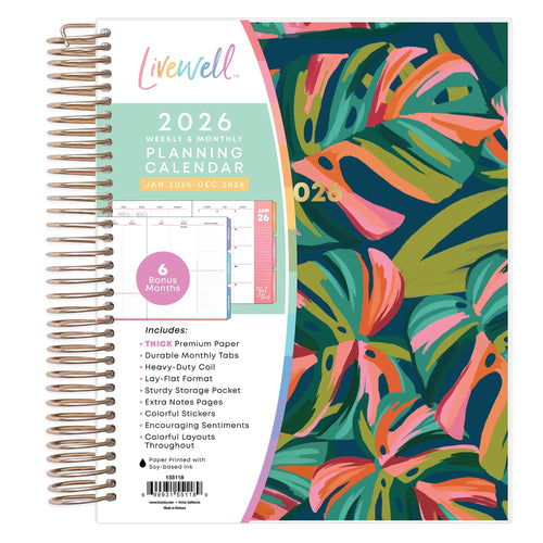 Blue Sky Livewell 2026 Daily and Monthly Planner Calendar, January 2026 - December 2026, 7" x 9", Flexible Laminated Cover, Heavy Duty Coil
