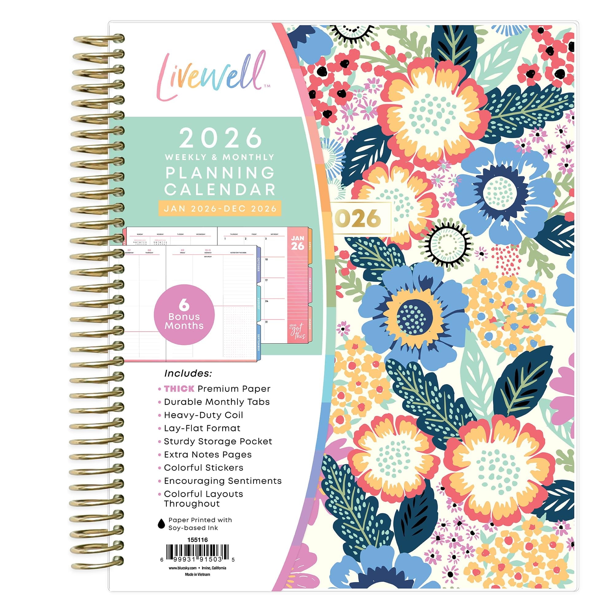 2026 Weekly and Monthly Planner Calendar, January 2026 - December 2026, 7" x 9", Flexible Laminated Cover, Heavy Duty...