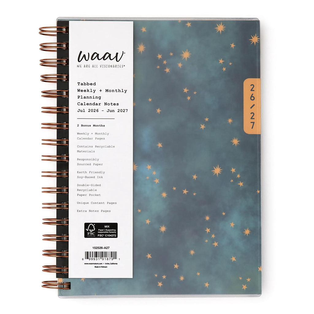 Blue Sky WAAV 2026-2027 Weekly and Monthly Academic Year Planner Calendar, July 2026 - June 2027, 7" x 9", Flexible Cover, Laminated Tabs, S